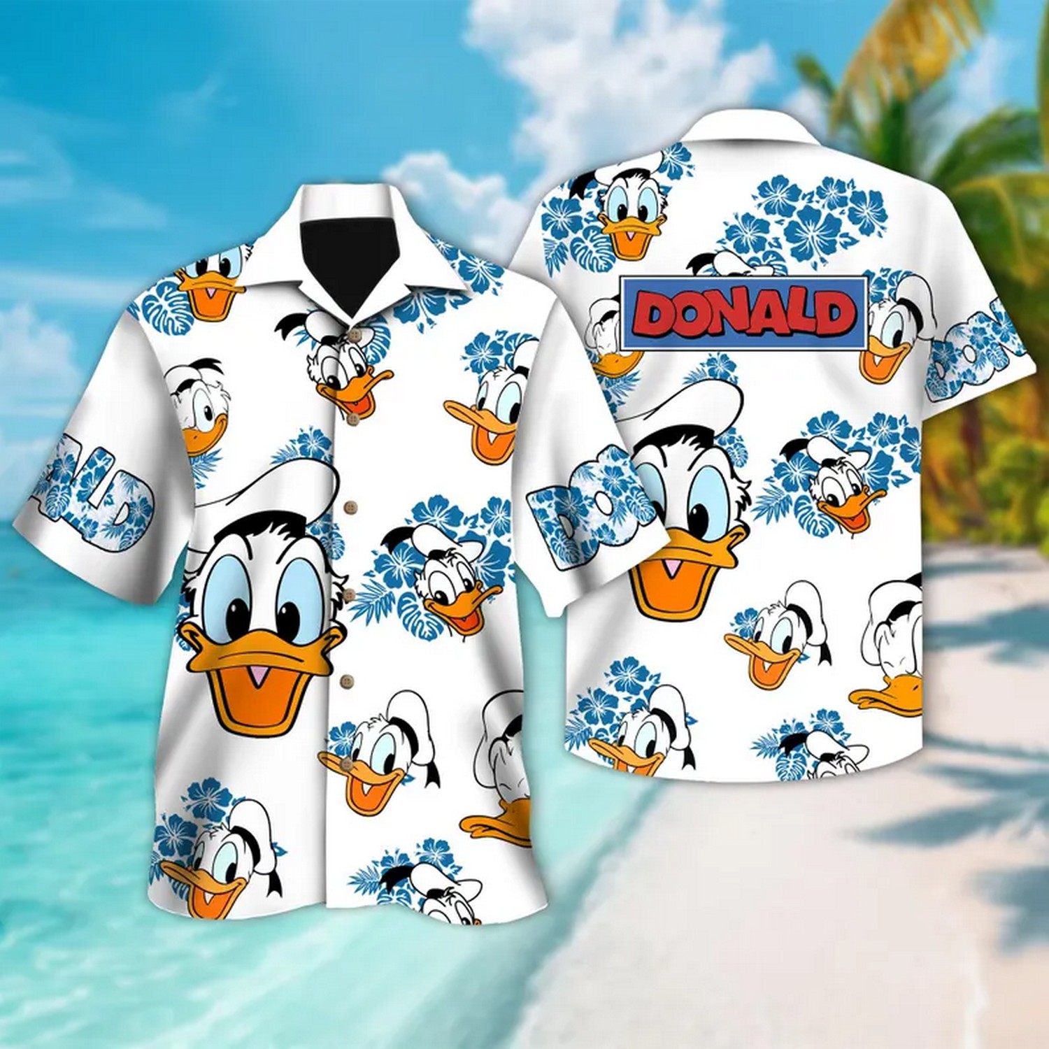 disney donald duck floral white hawaiian shirt pwz5r