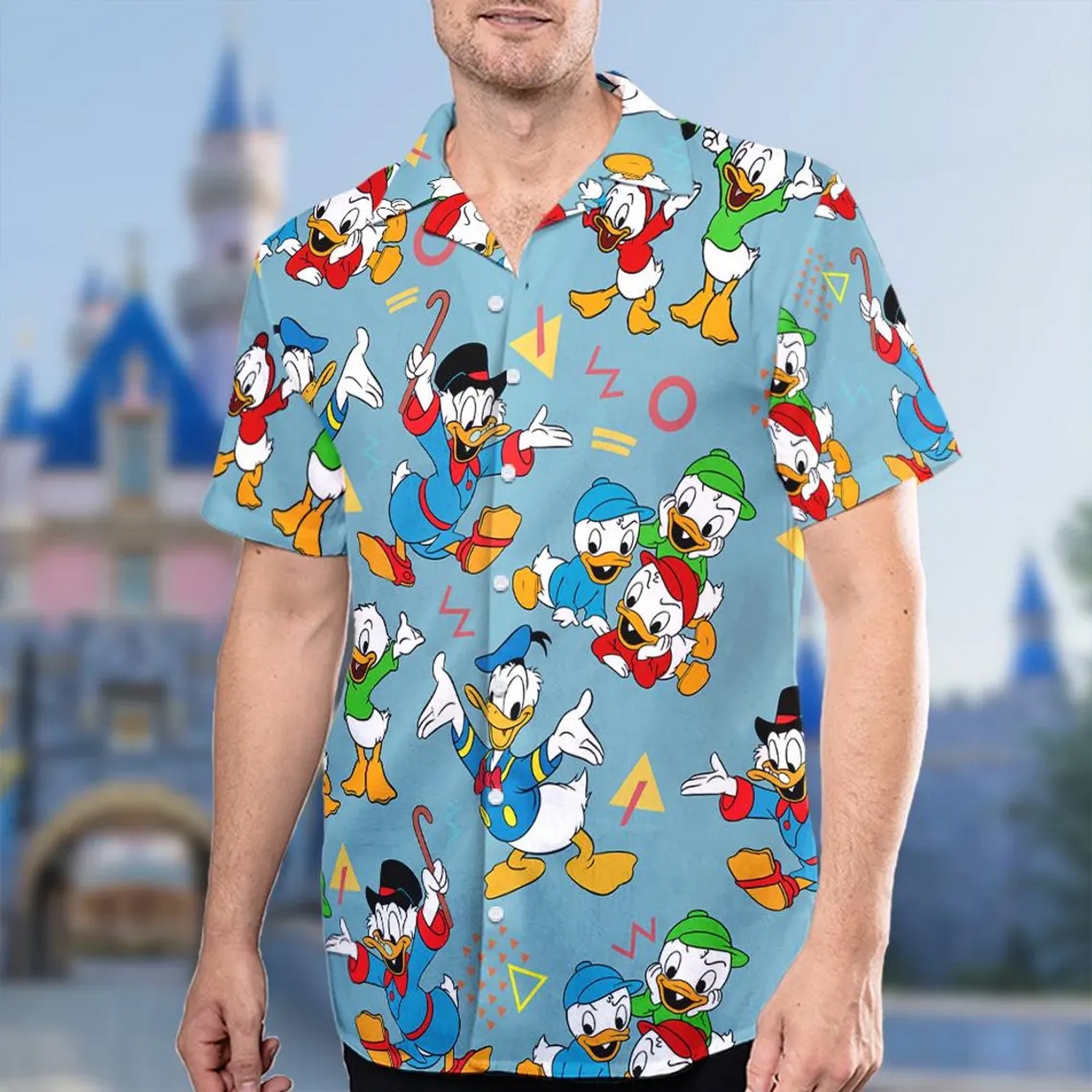 disney ducktales donald duck summer time blue hawaiian shirt 90ss2