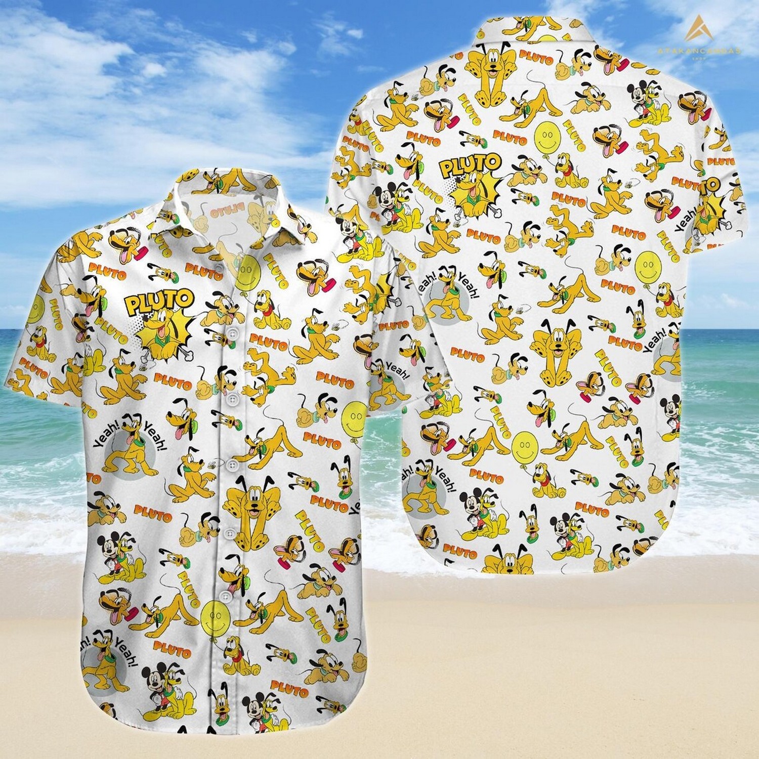 disney funny pluto pattern white hawaiian shirt pnn7p