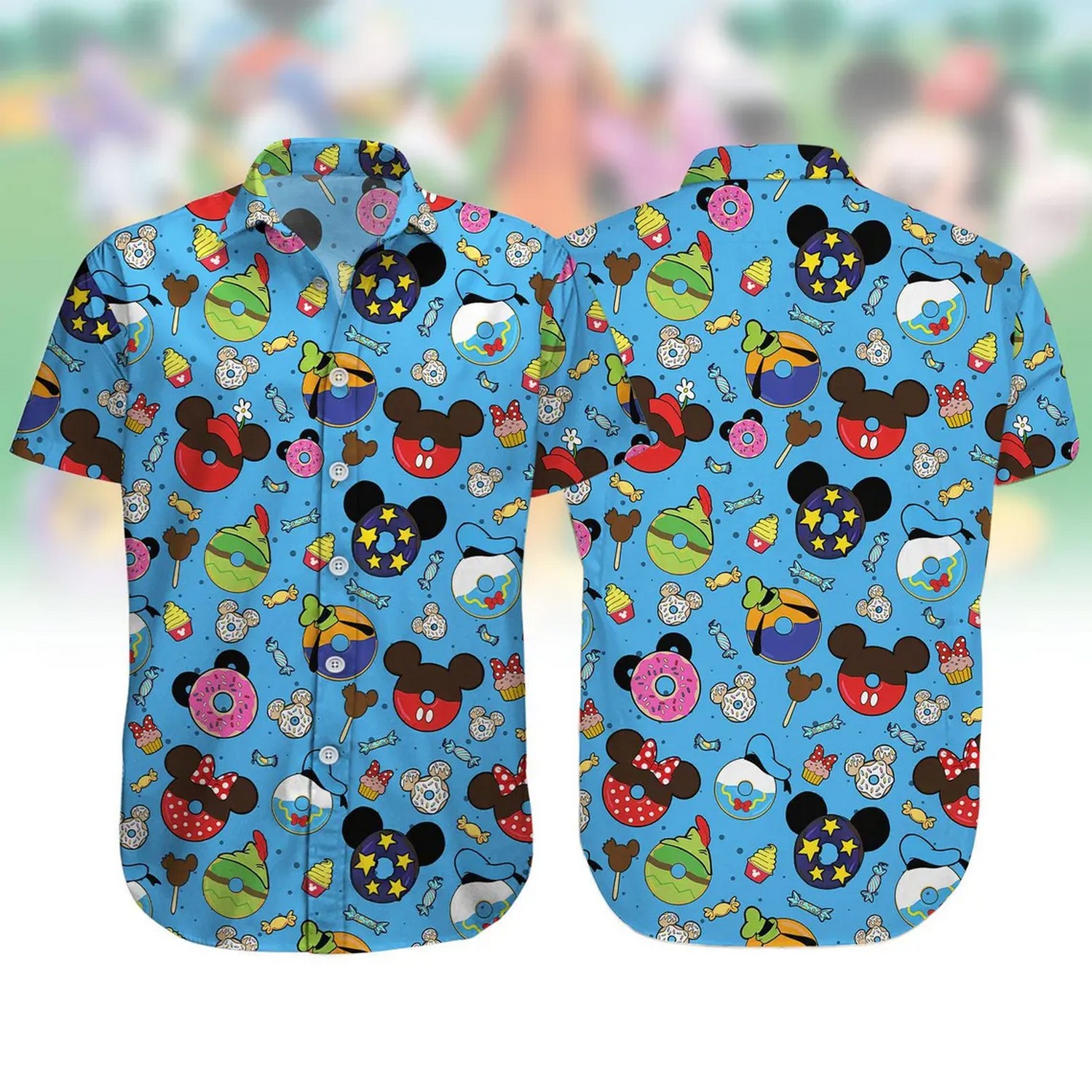 disney mickey donuts blue hawaiian shirt 0kwfd