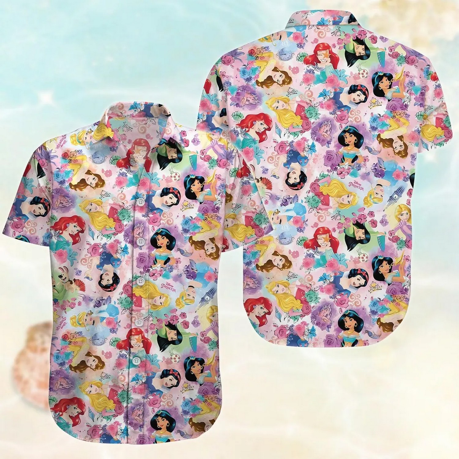 disney princes and flower colorful pastel patten hawaiian shirt tlldg