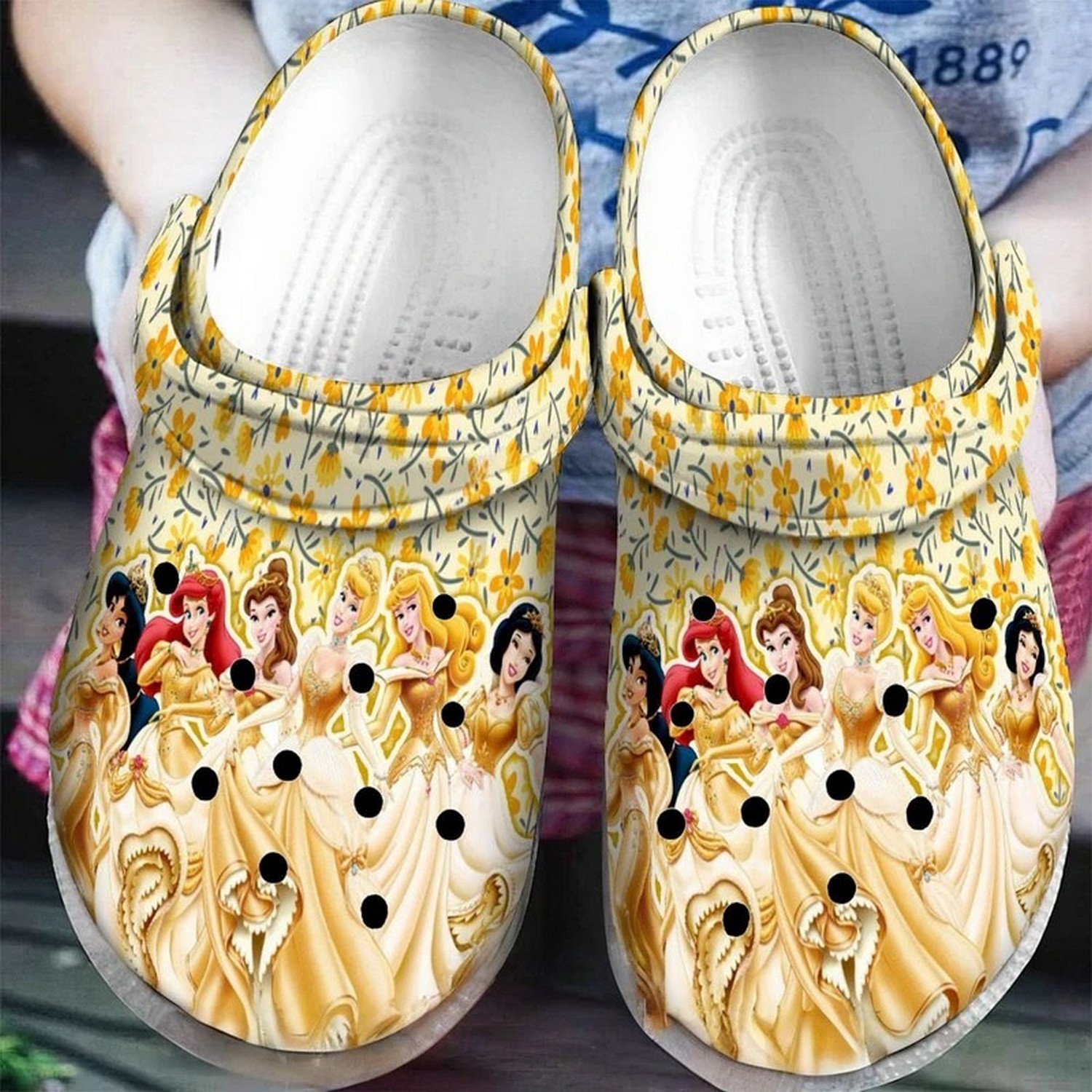 disney princess characters in golden dress clogs fast shipping service available xns45