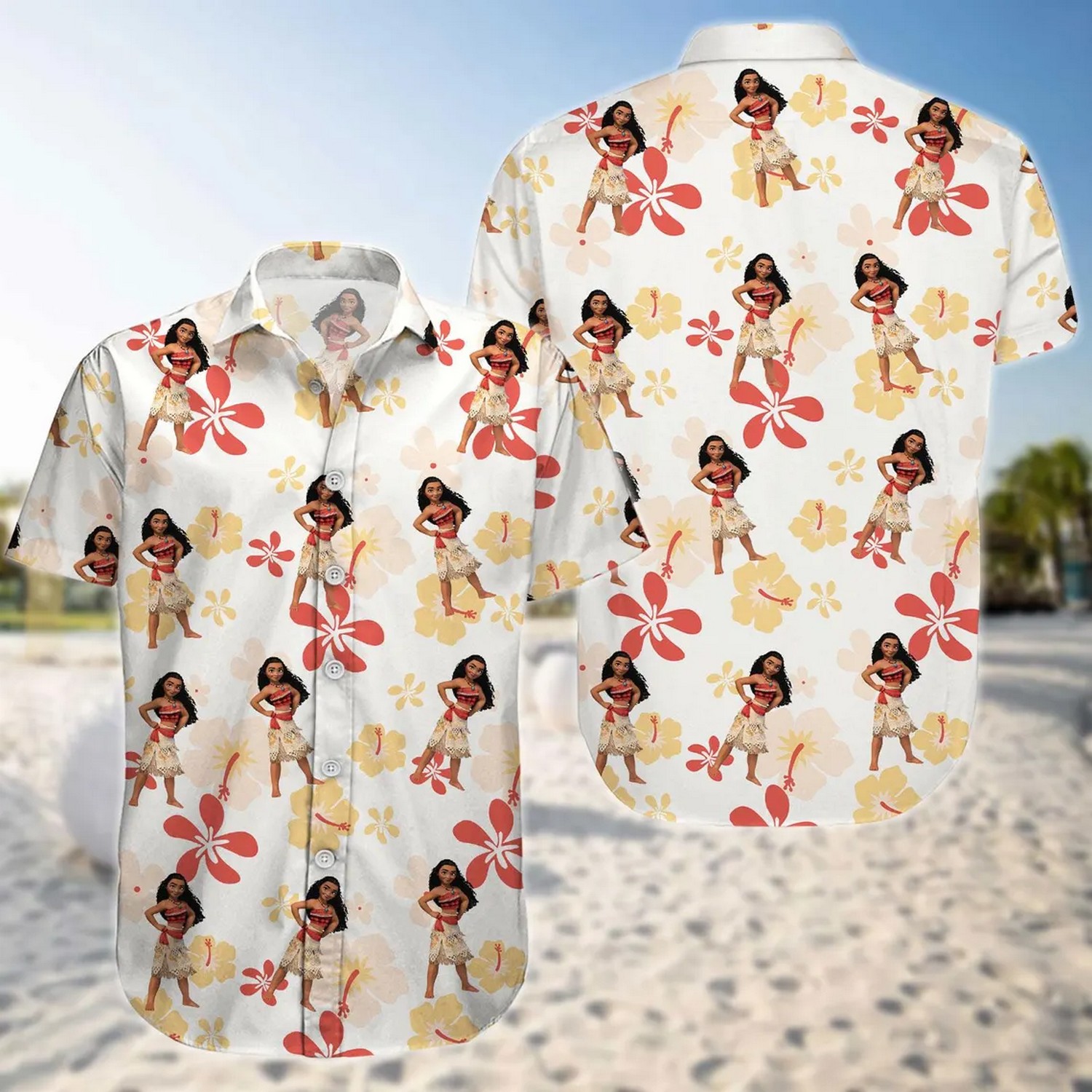 disney princess moana and tropical flower hawaiian shirt td63l