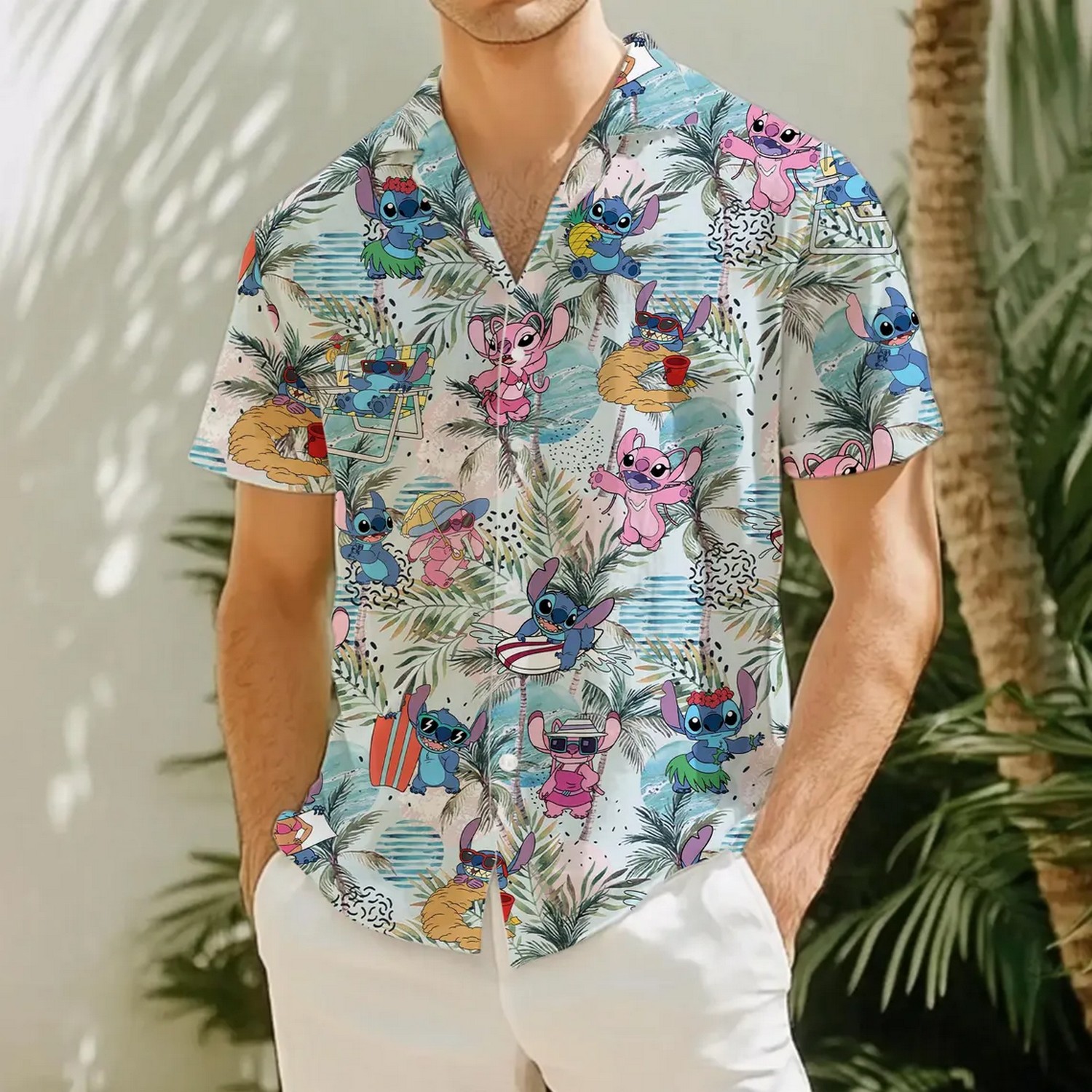 disney stitch and angel aloha floral hawaiian shirt kama1