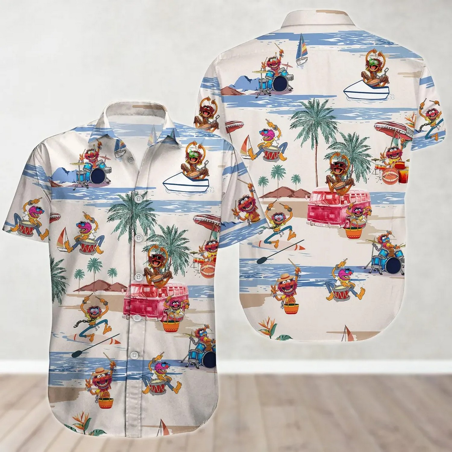disney the muppets animal drum on the summer beach holiday hawaiian shirt i1knz