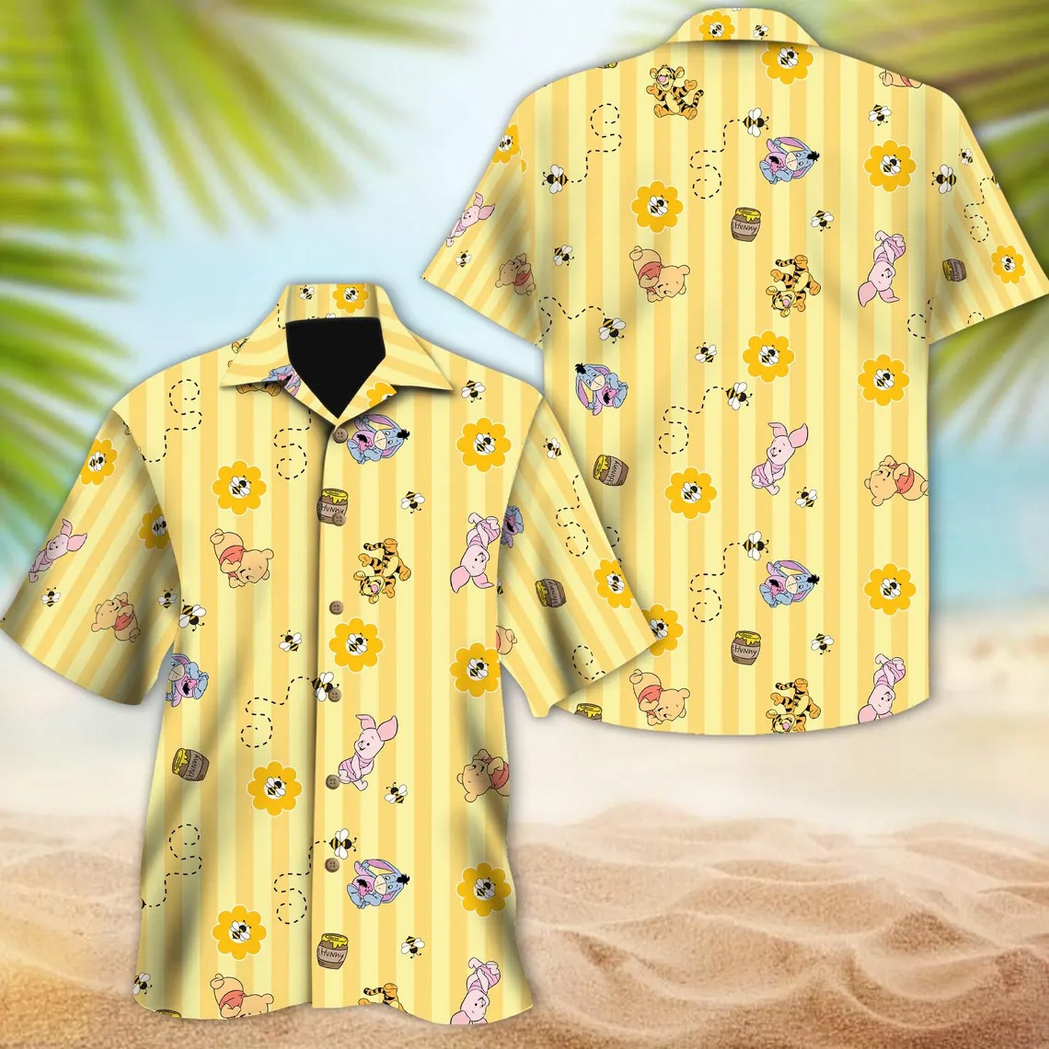 disney winnie the pooh and friends flower yellow vertical hawaiian shirt b3u3y