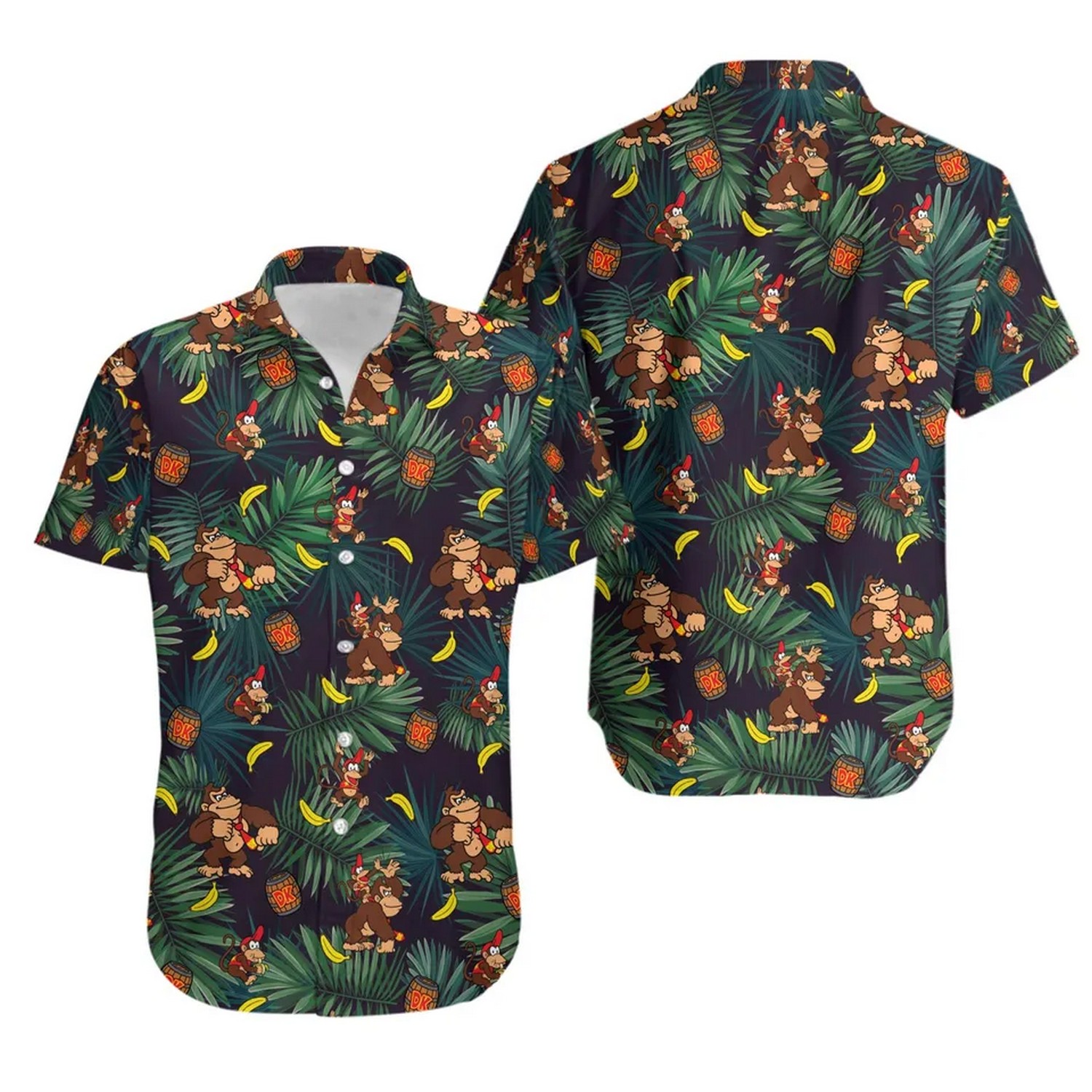 donkey kong and banana floral pattern hawaiian shirt nkvwq