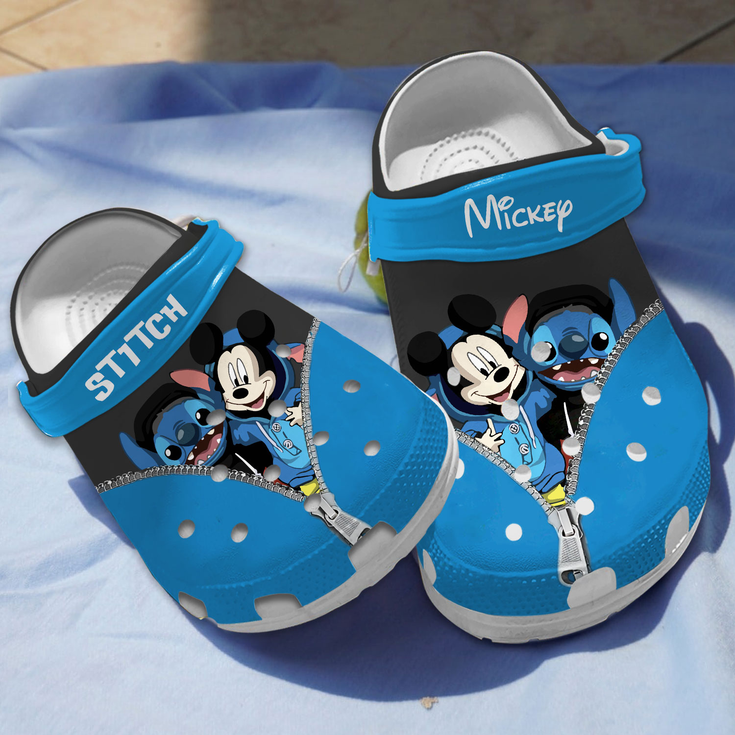 durable best friend stitch and mickey blue cartoon clogs for kids and adults vzuu1
