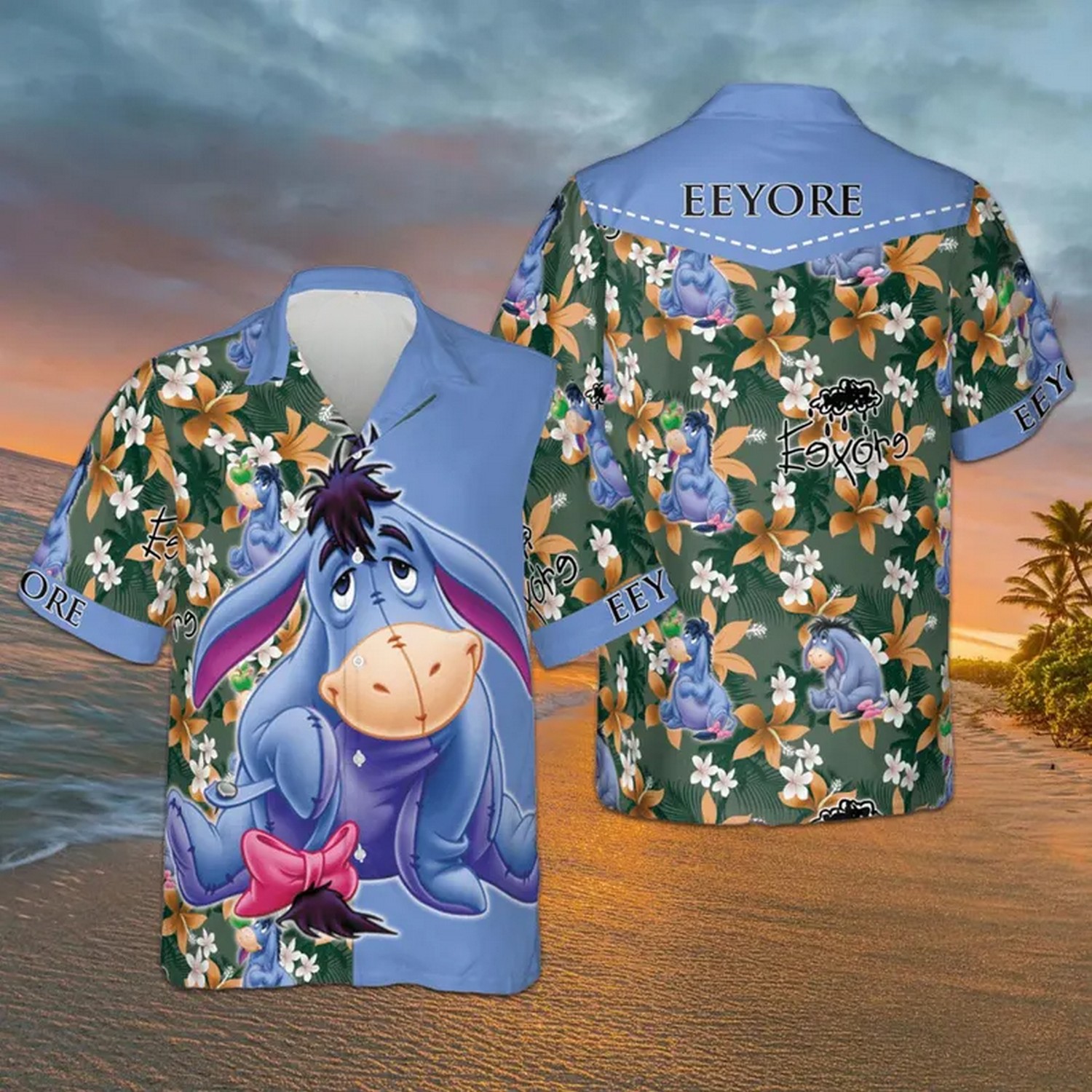 eeyore donkey flower summer vacation blue hawaiian shirt 8qpzu
