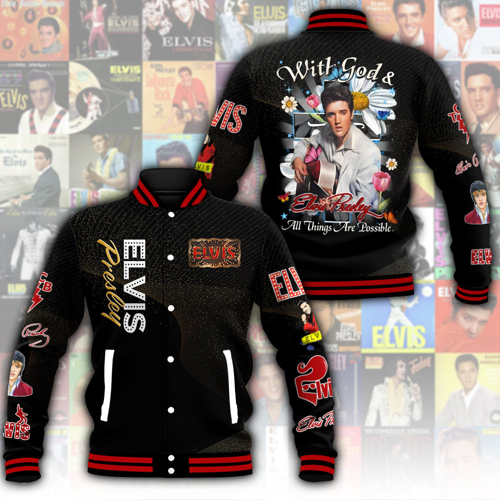 elvis presley with gods all things are possible baseball jacket wzphp