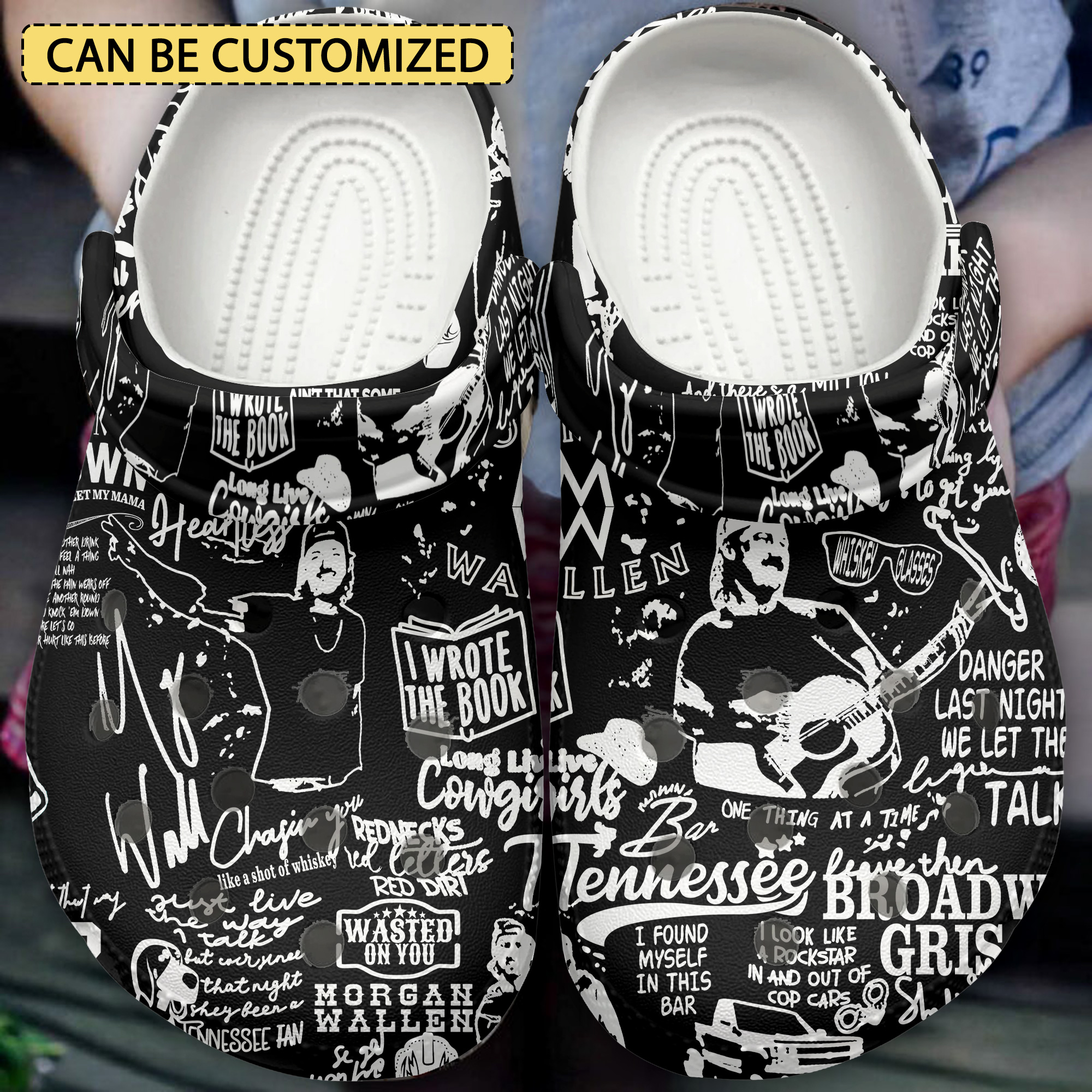 eye catching black sandals morgan wallen custom name music clogs 11fe0