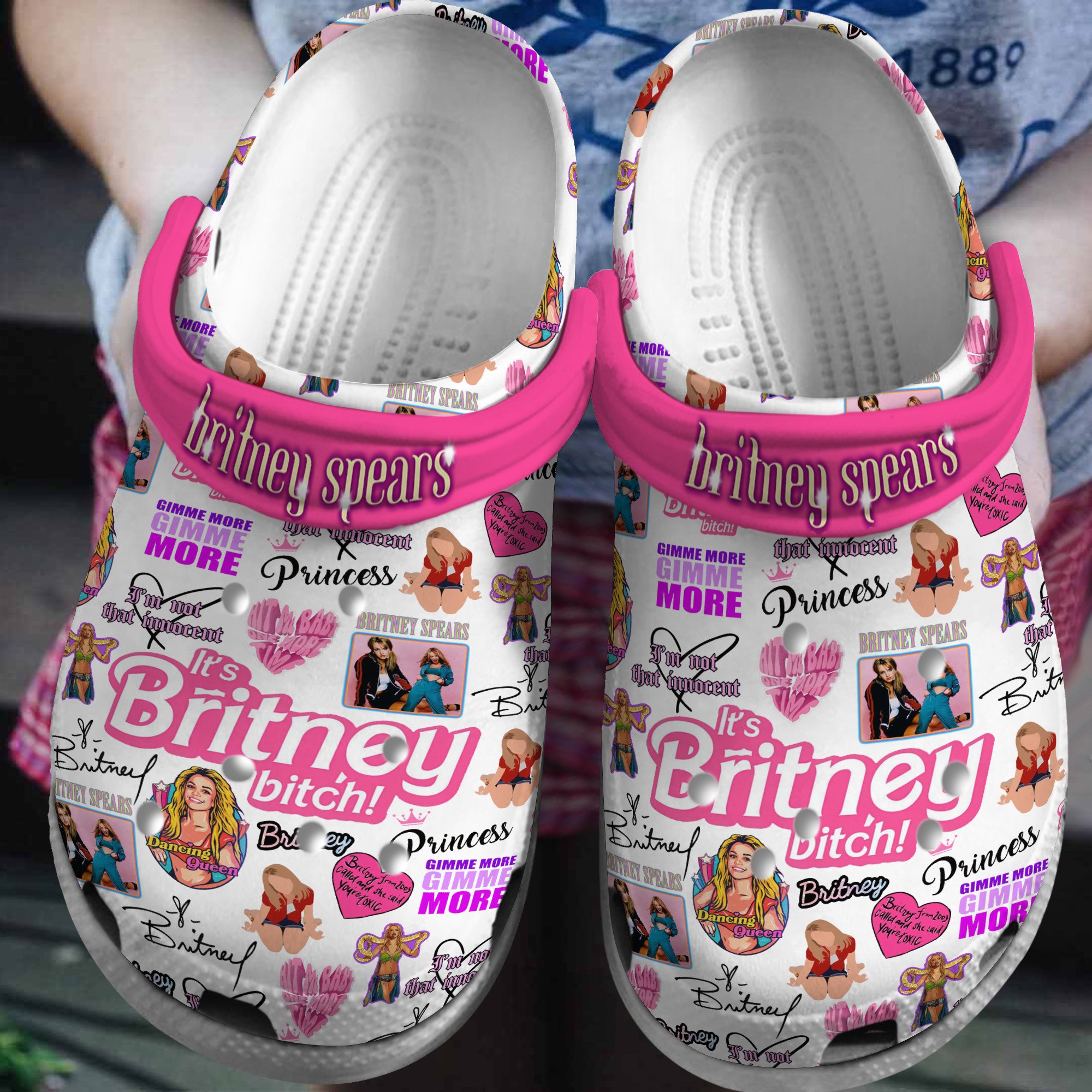 eye catching britney spears white music clogs for kids and adults 8qosq
