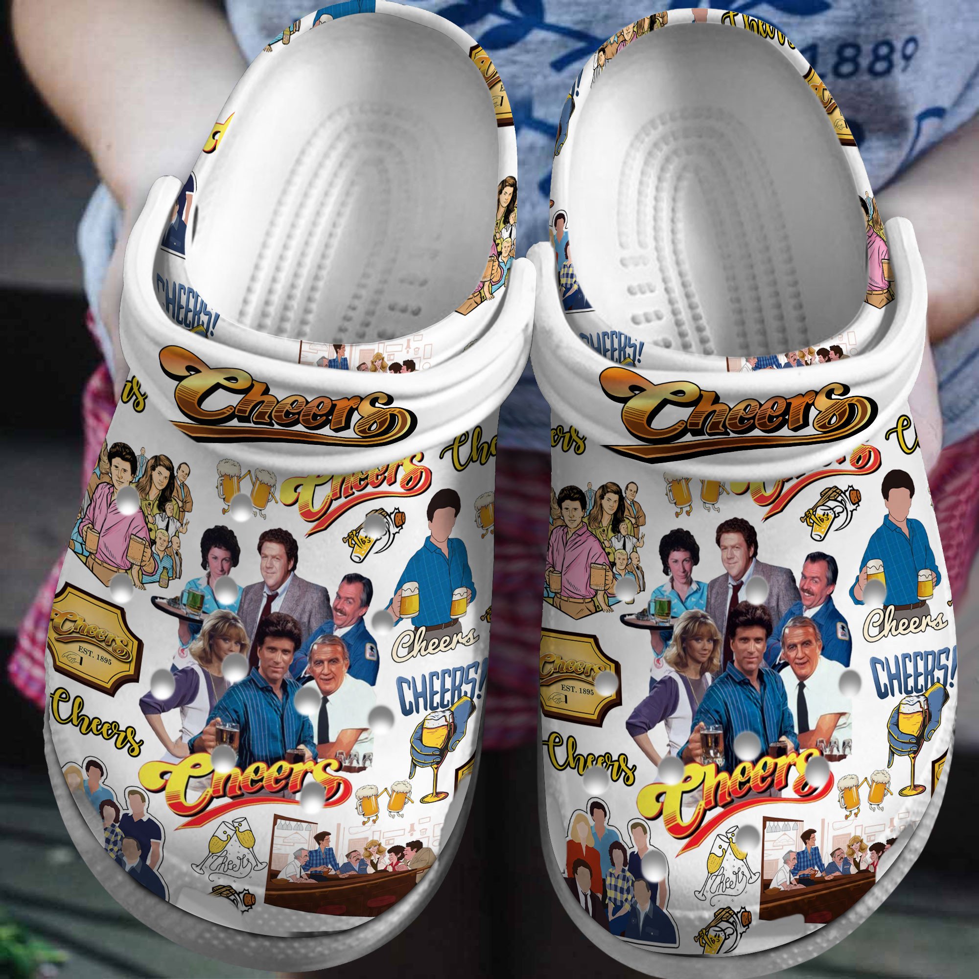 eye catching cheers tv series white clogs fast shipping worldwide g7y9s