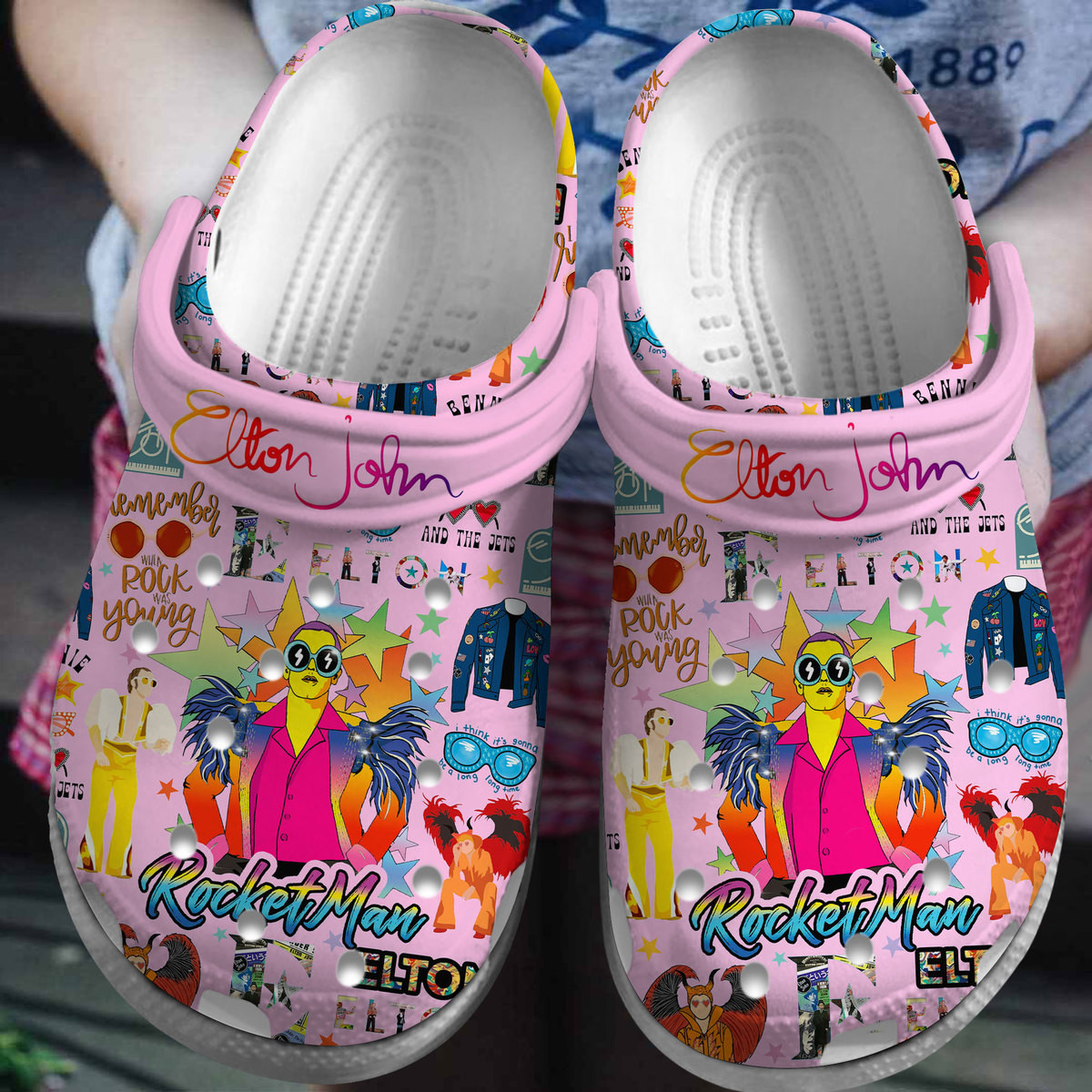 eye catching legendary elton john rocket man pink music clogs shoes 3gzzi