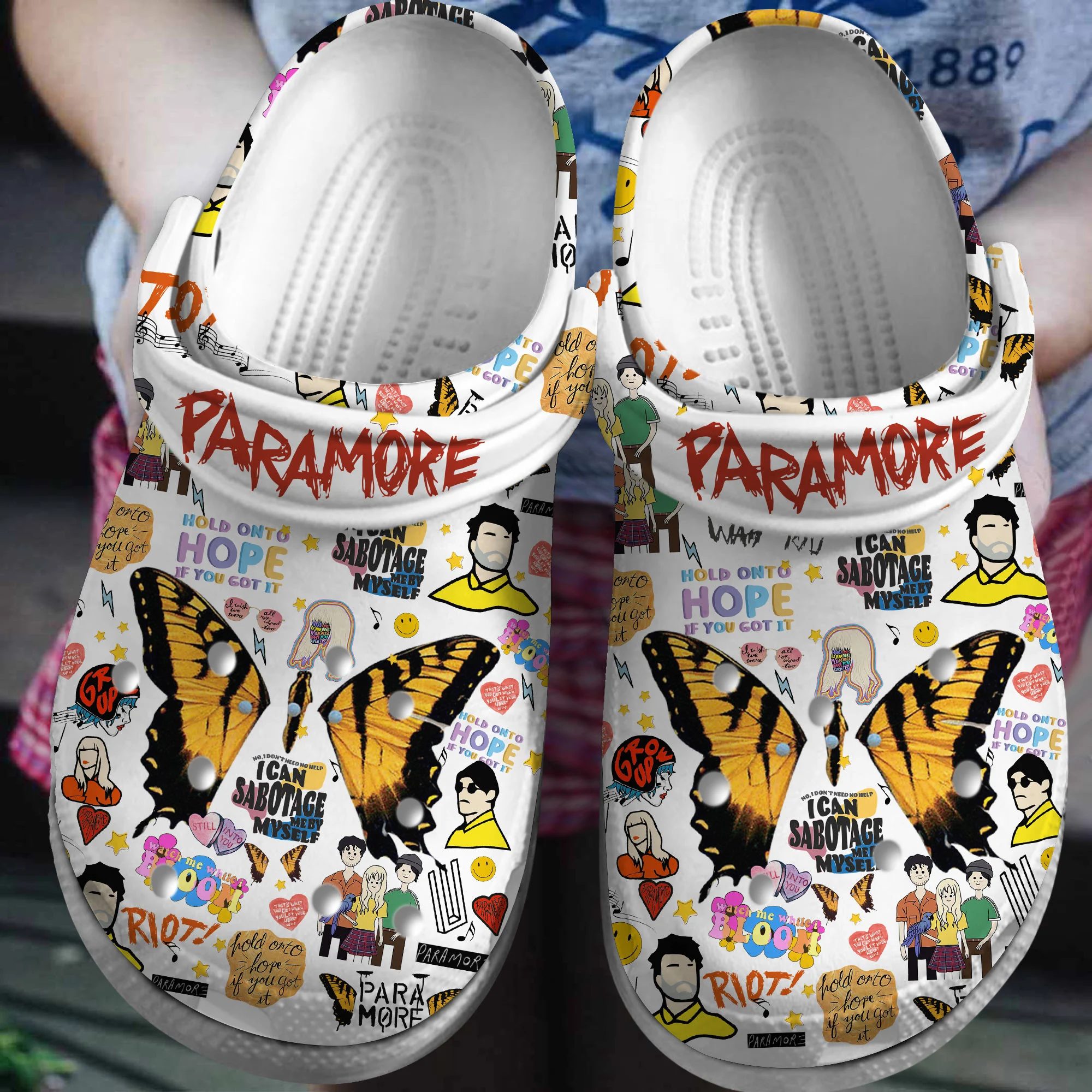 eye catching paramore music band white clogs for kids and adults 223yw