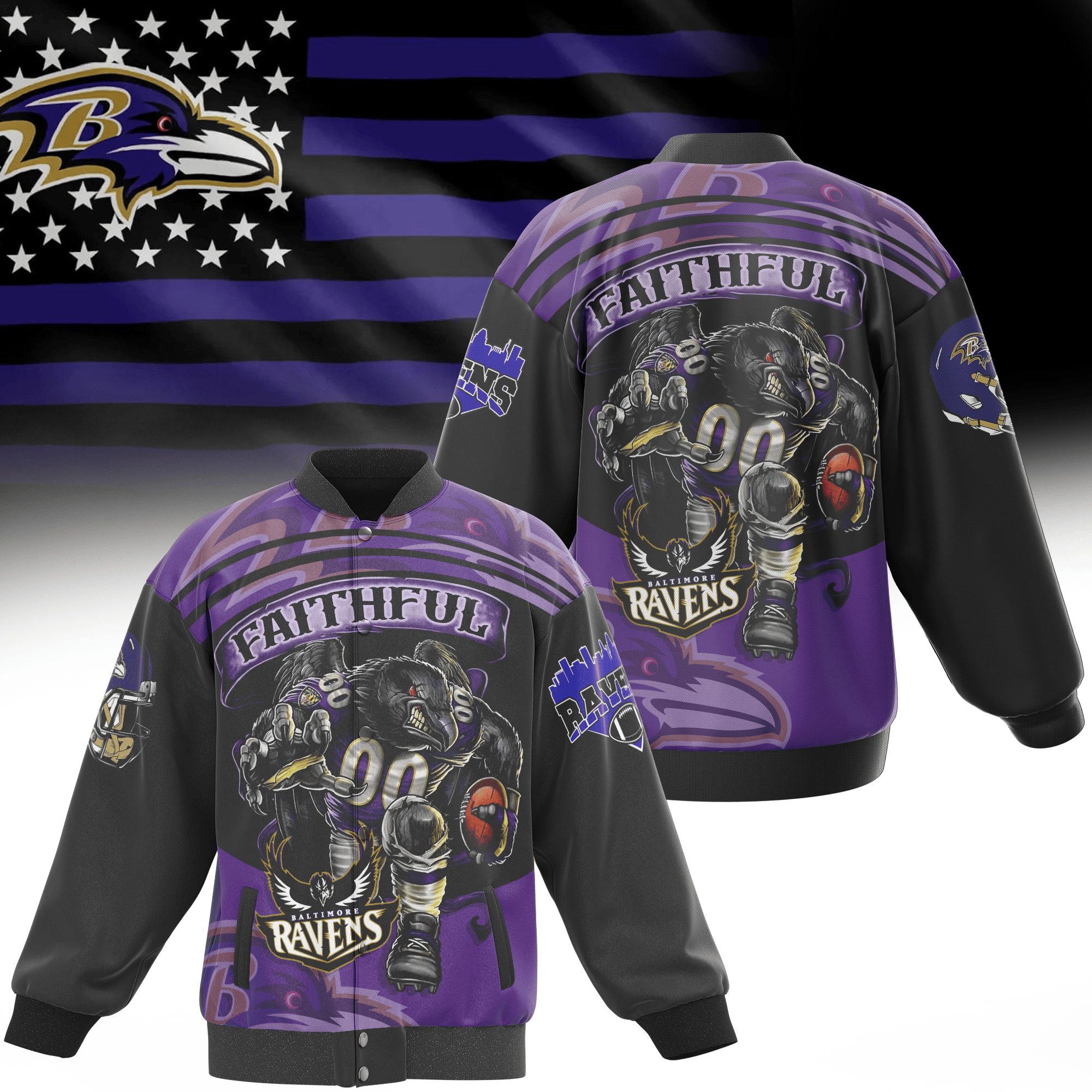 faithful baltimore ravens nfl purple baseball jacket rk6j1
