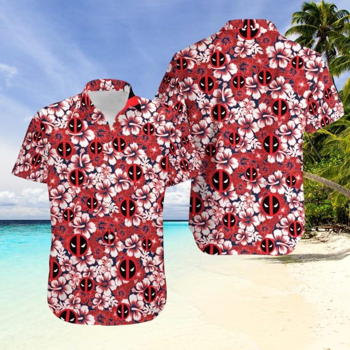 fashionable deadpool aloha pattern red hawaii shirt 228jc