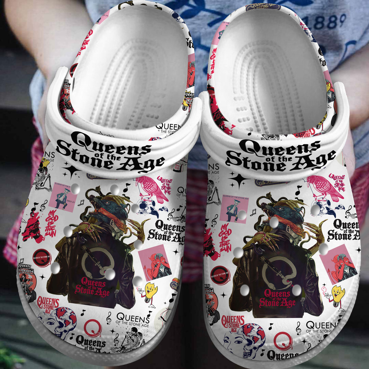 fashionable music clogs queens of the stone age white slippers fast shipping worldwide a5c87