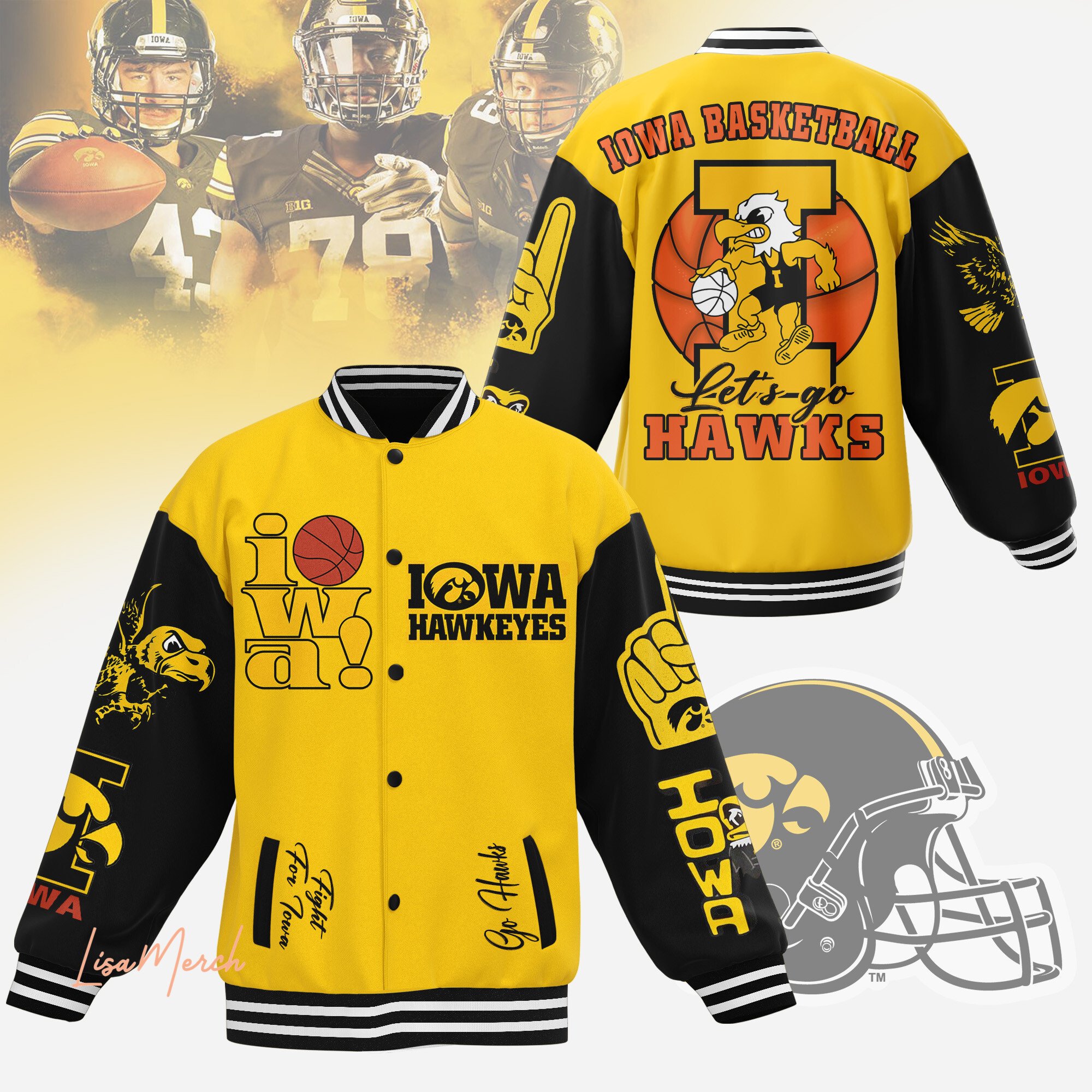 fight for iowa lets go hawks sport baseball jacket 7d94k
