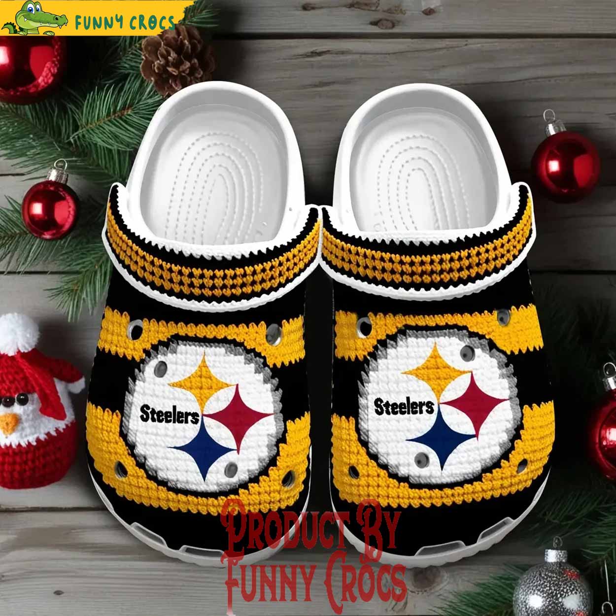 footwearmerch knit effect pittsburgh steelers nfl sport christmas crocs crocband clogs shoes comfortable for men women and kids dqsfq