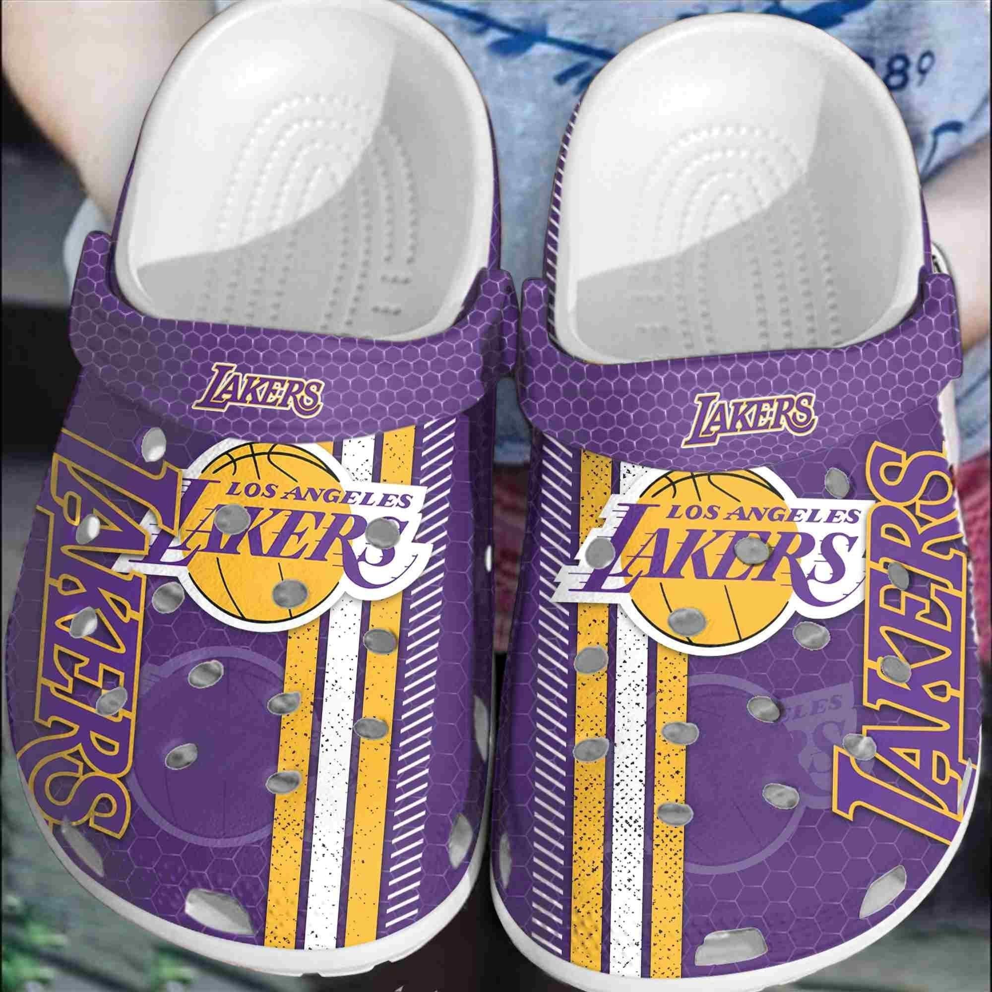 footwearmerch los angeles lakers basketball club clogs shoes crocs comfortable crocband for men women qq0sz