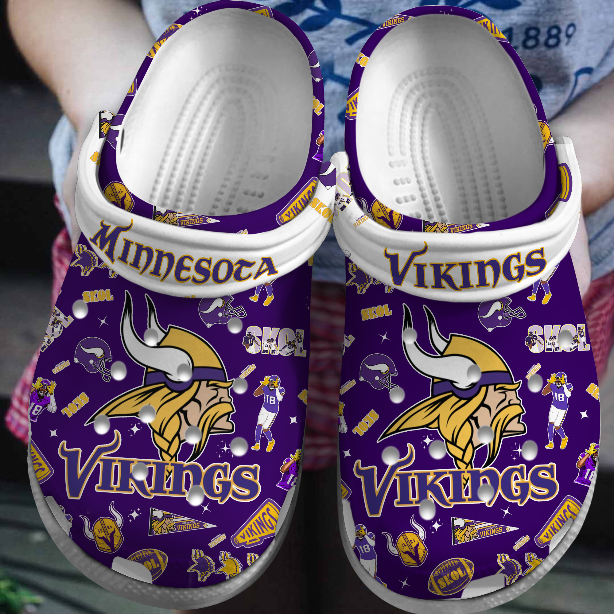 footwearmerch minnesota vikings nfl sport crocs crocband clogs shoes comfortable for men women and kids fugio