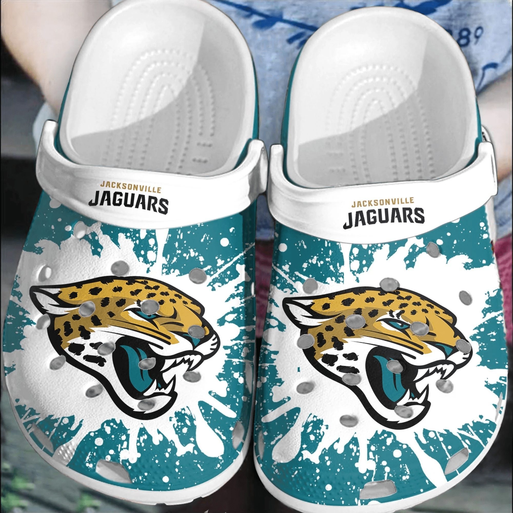 footwearmerch nfl jacksonville jaguars football clogs shoes crocband comfortable crocs for men women jee5c