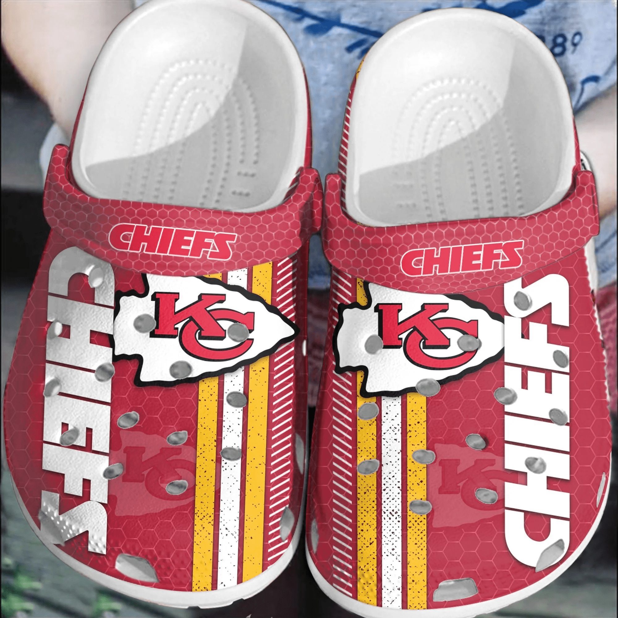 footwearmerch nfl kc chiefs football crocband comfortable shoes clogs for men women snrgy