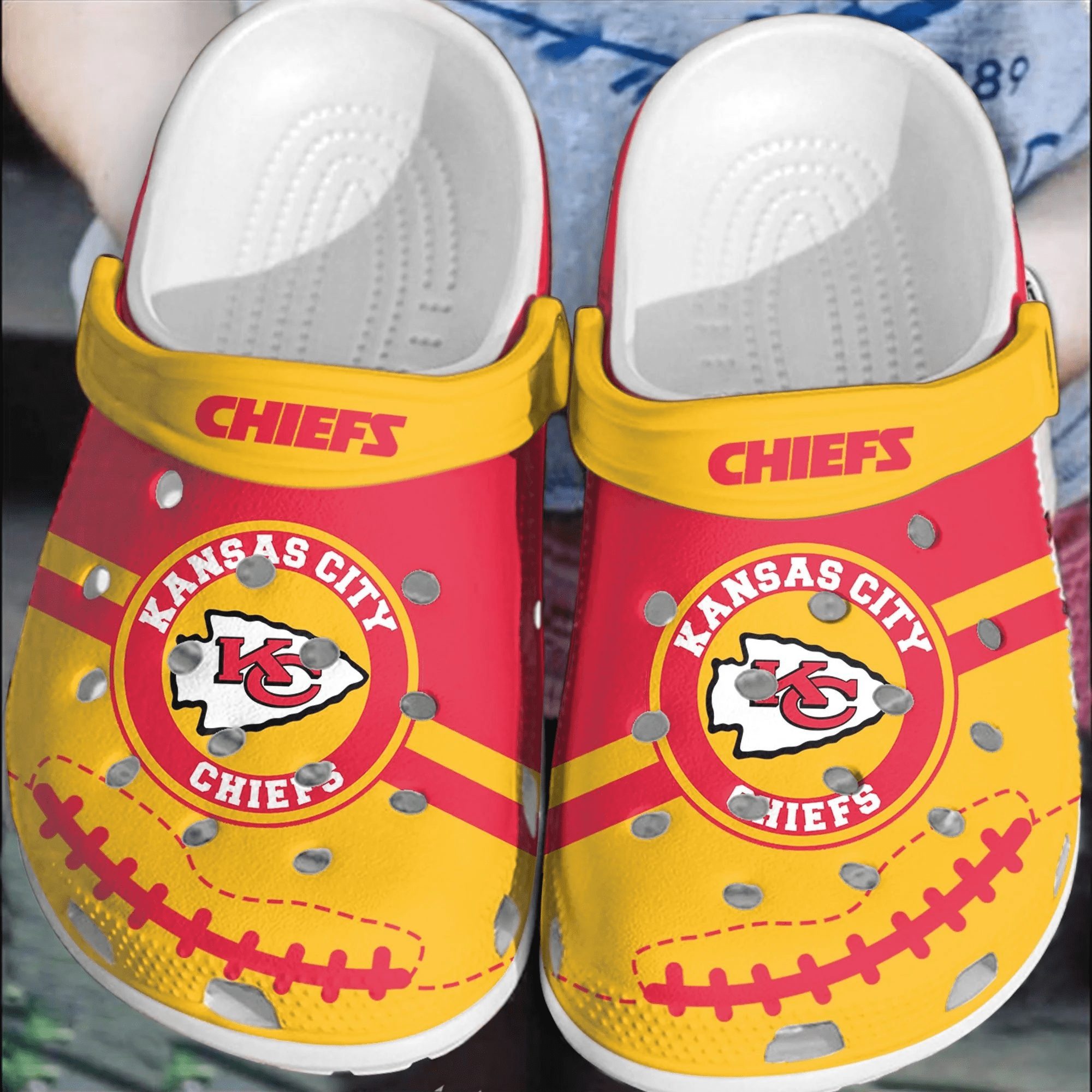 footwearmerch nfl kc chiefs football crocband shoes comfortable clogs for men women koffy