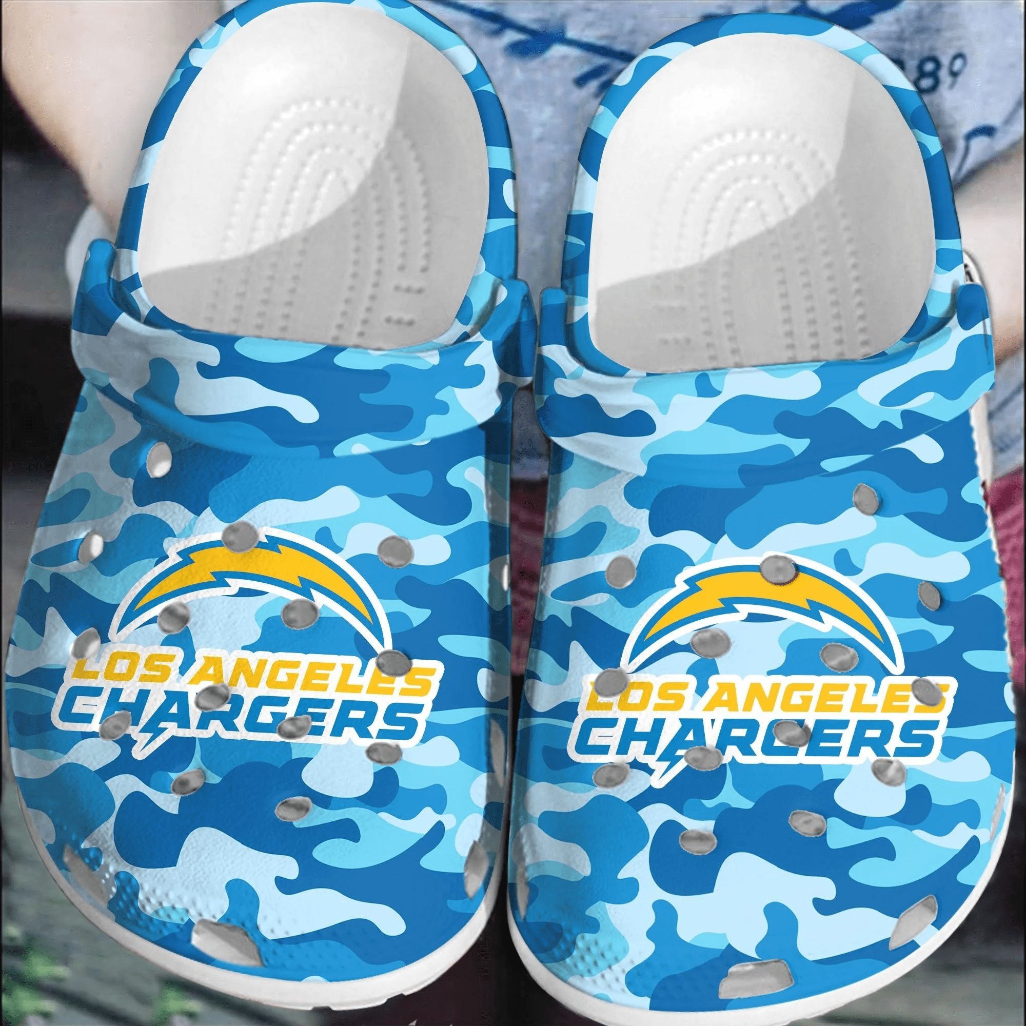 footwearmerch nfl los angeles chargers football comfortable crocband clogs shoes for men women pk8f2