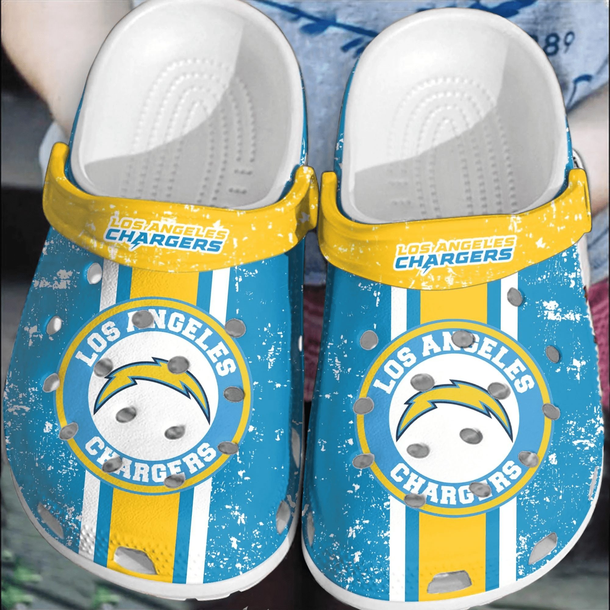 footwearmerch nfl los angeles chargers football shoes comfortable crocband clogs for men women dro7y