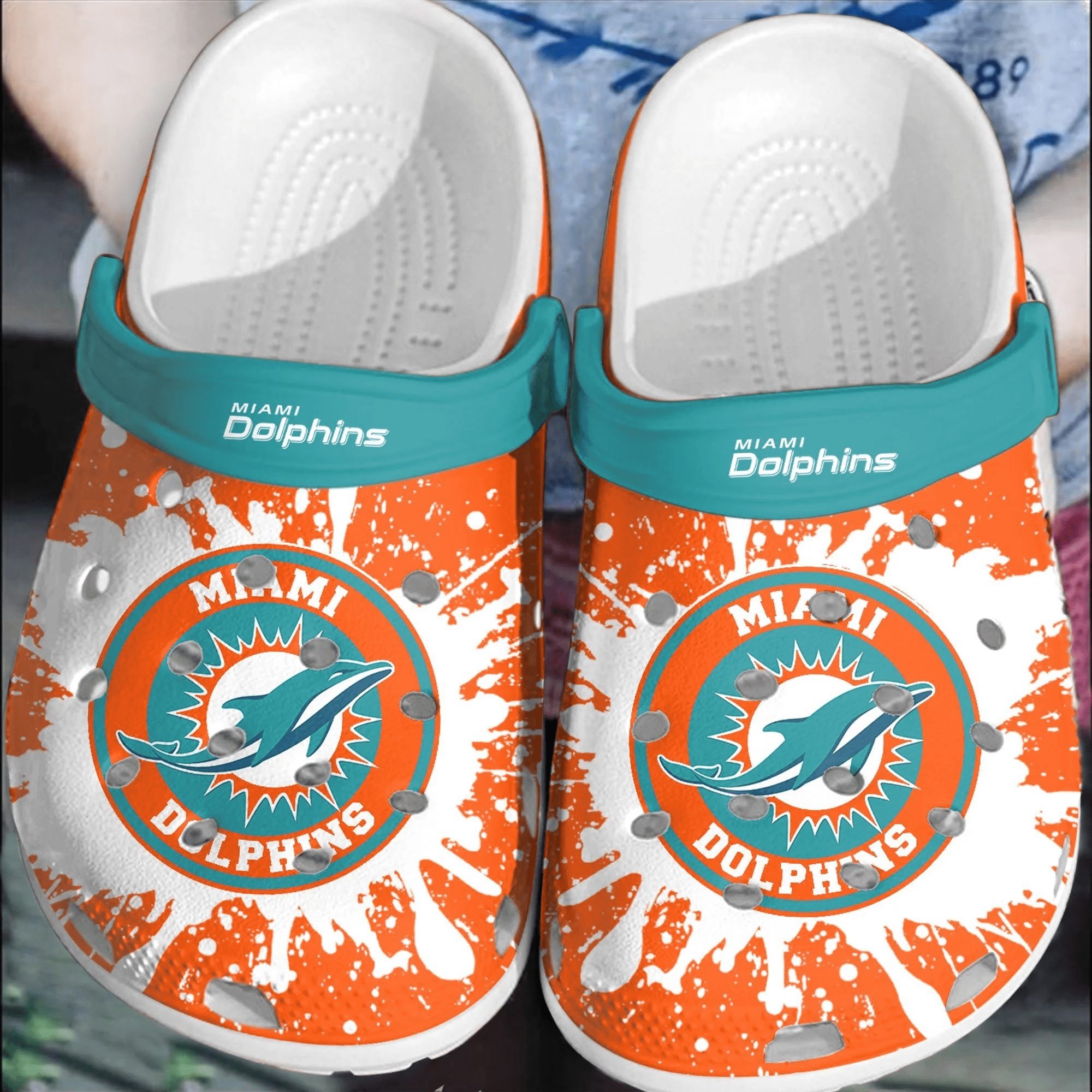 footwearmerch nfl miami dolphins football comfortable clogs crocband shoes for men women a8ywd