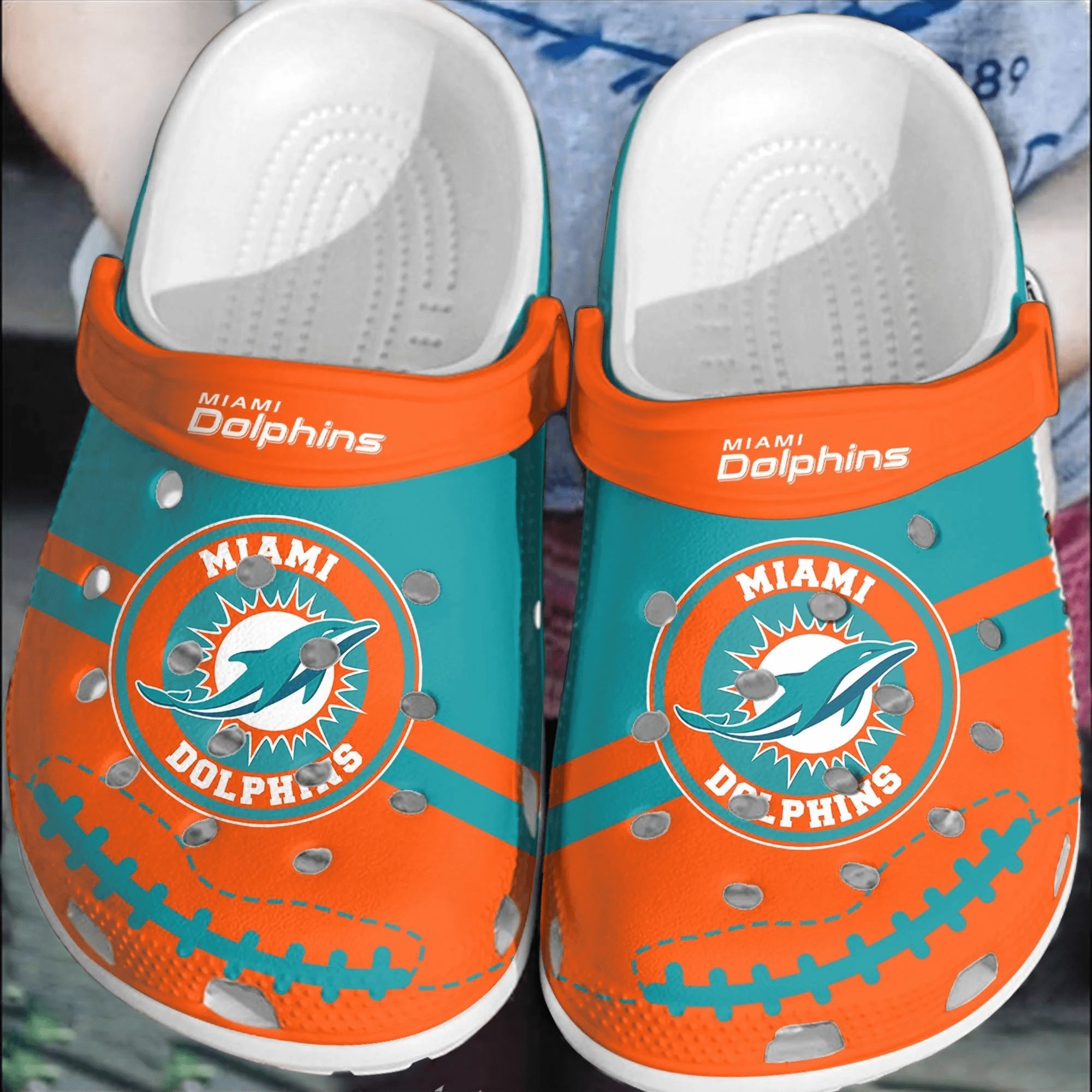 footwearmerch nfl miami dolphins football comfortable clogs shoes crocband for men women y2sud