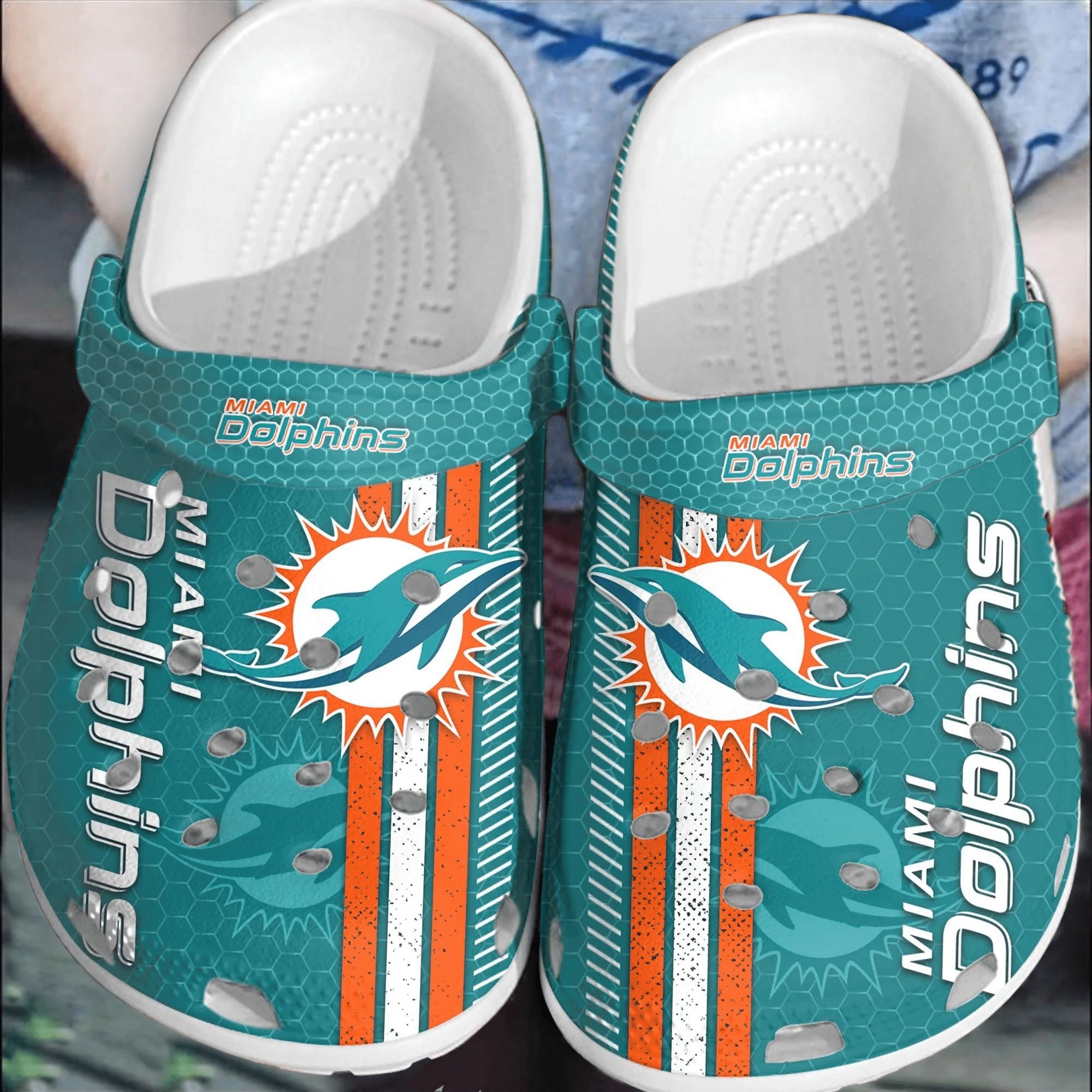 footwearmerch nfl miami dolphins football comfortable shoes clogs crocband for men women 8e8ox