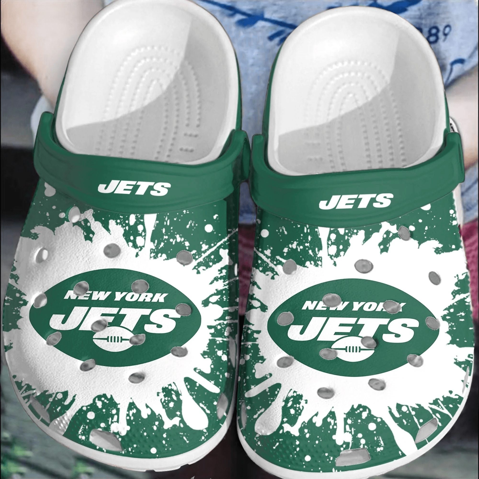 footwearmerch nfl new york jets football crocs shoes comfortable crocband clogs for men women 6cyir