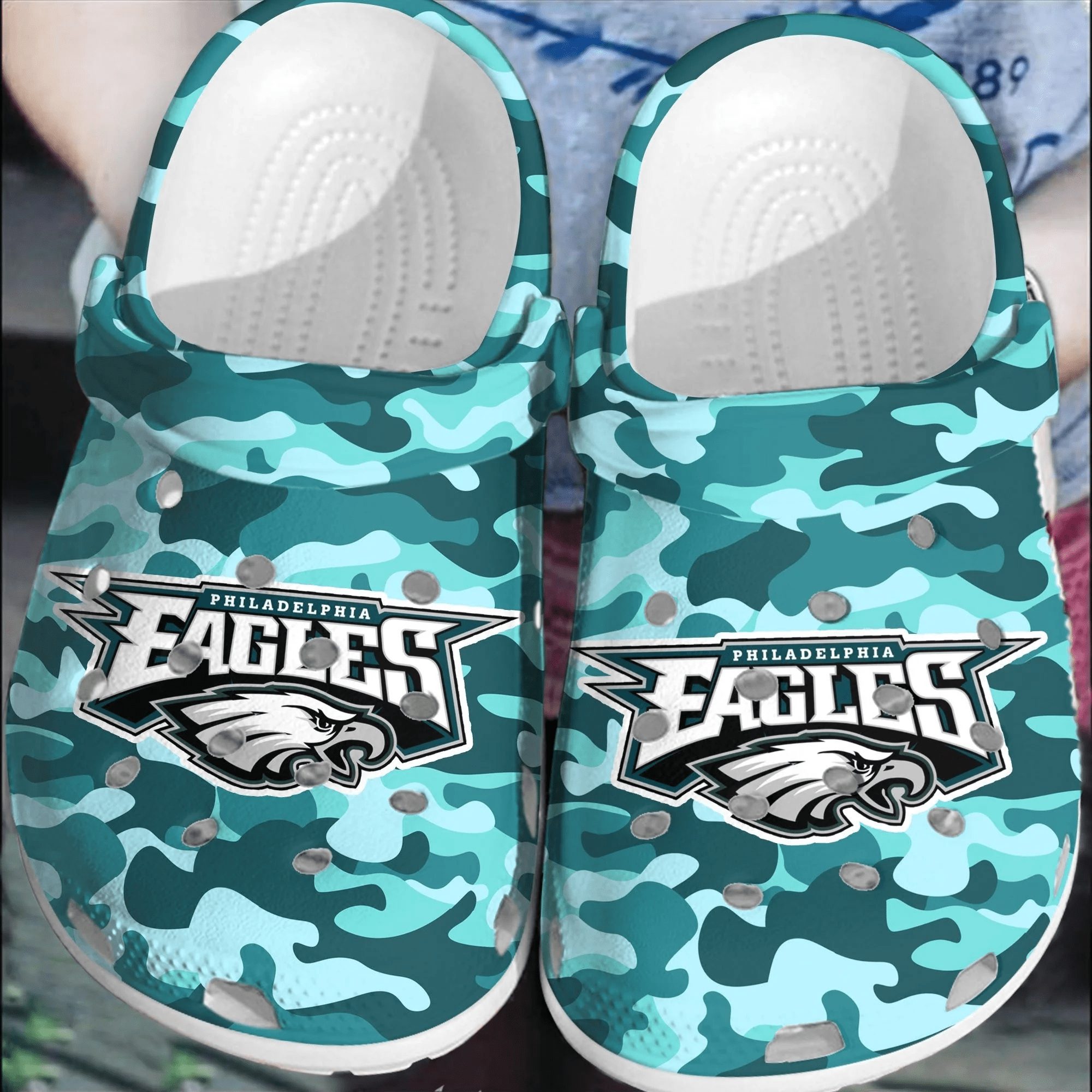 footwearmerch nfl philadelphia eagles football crocband crocs comfortable clogs shoes for men women n5jkp