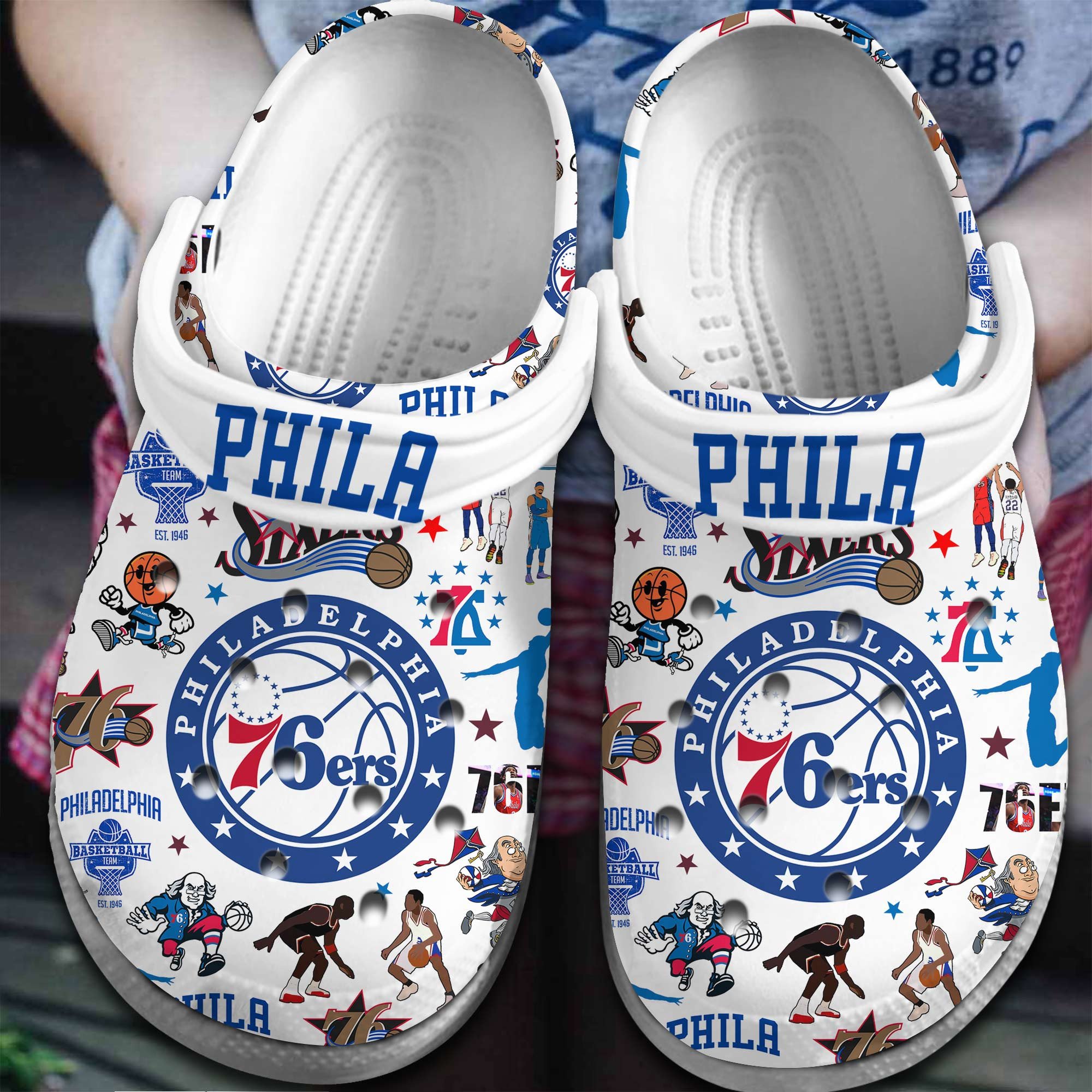 footwearmerch philadelphia 76ers nba basketball sport crocs crocband clogs shoes comfortable for men women and kids 3hdcs