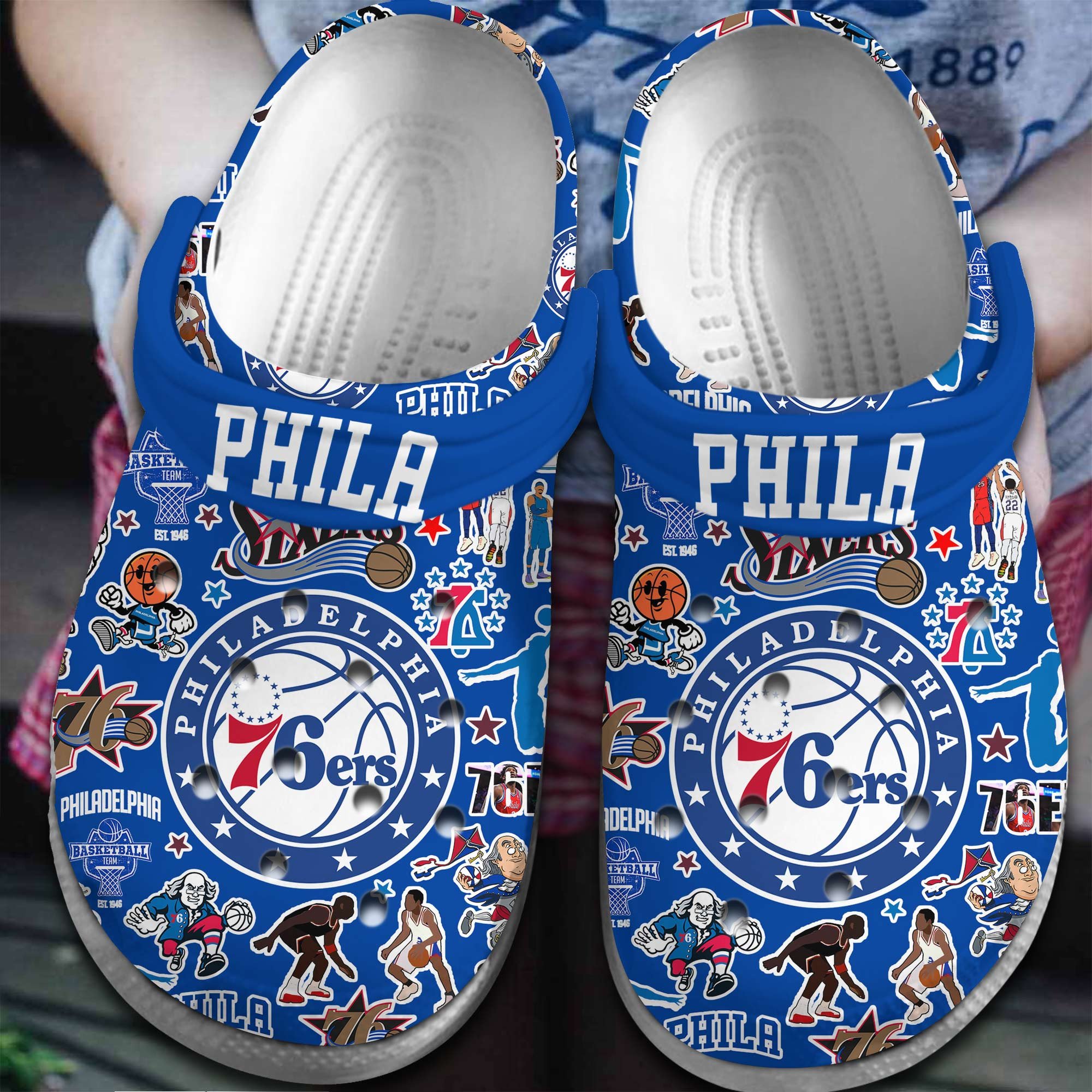 footwearmerch philadelphia 76ers nba basketball sport crocs crocband clogs shoes comfortable for men women and kids 7onjb