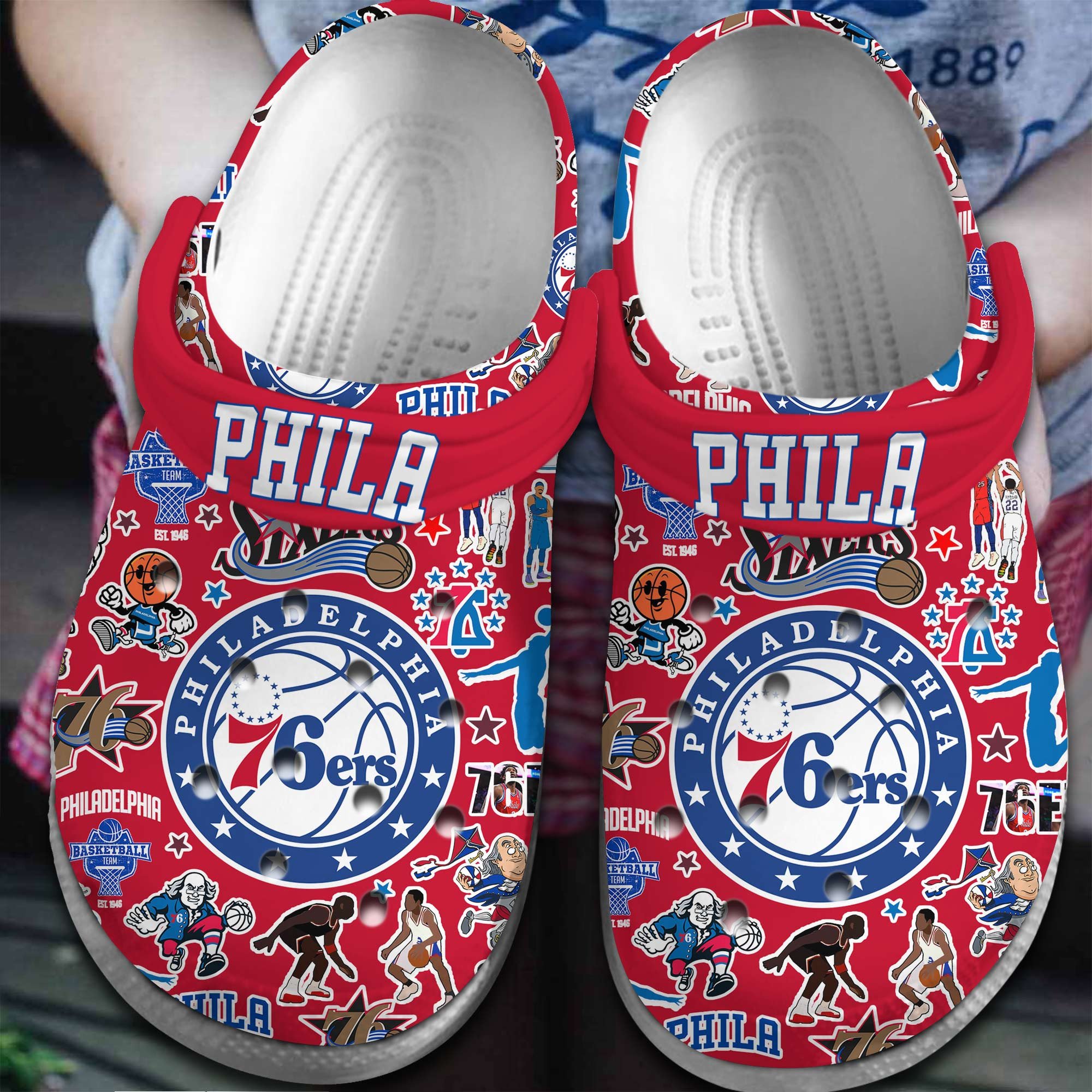 footwearmerch philadelphia 76ers nba basketball sport crocs crocband clogs shoes comfortable for men women and kids eotsz