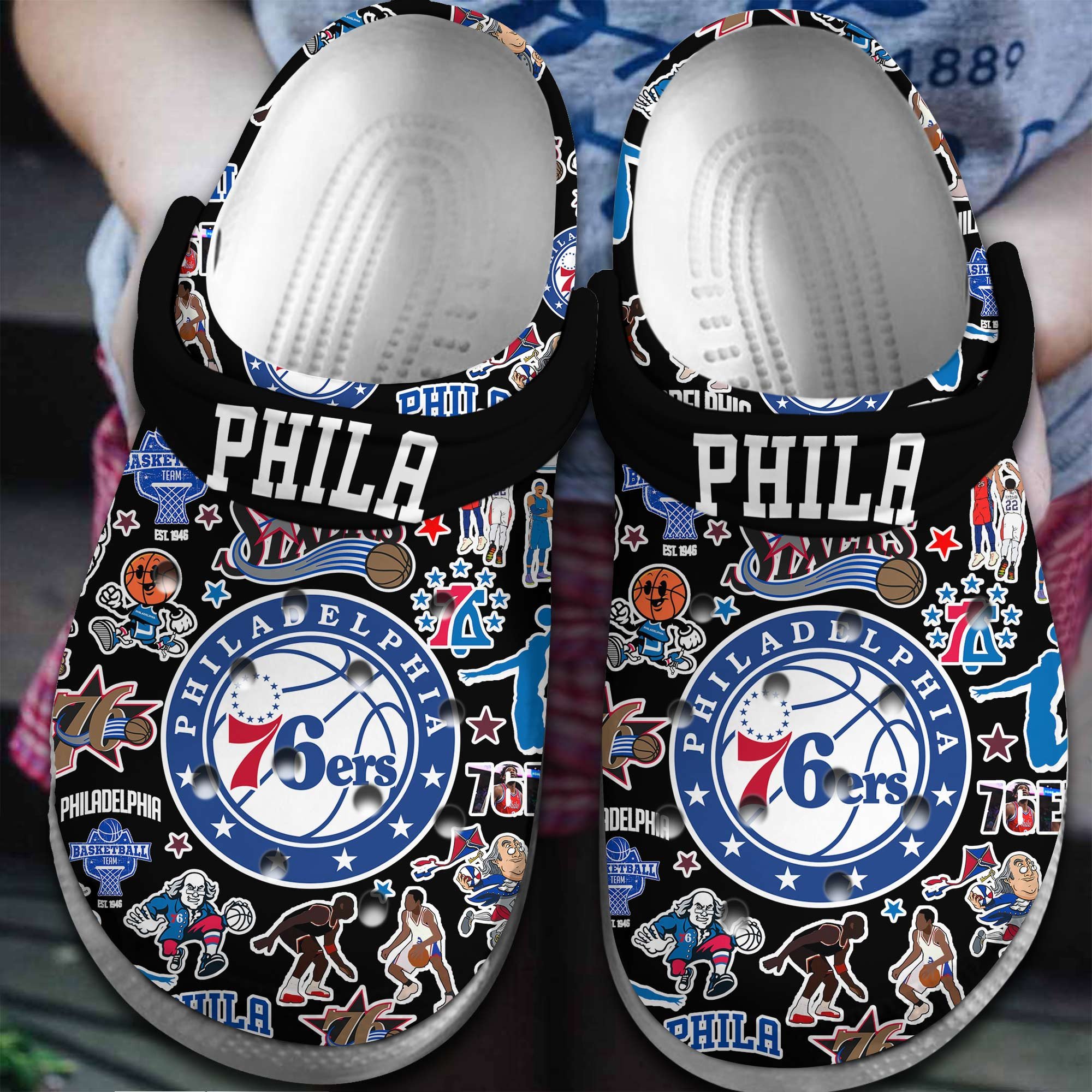 footwearmerch philadelphia 76ers nba basketball sport crocs crocband clogs shoes comfortable for men women and kids hbg4t