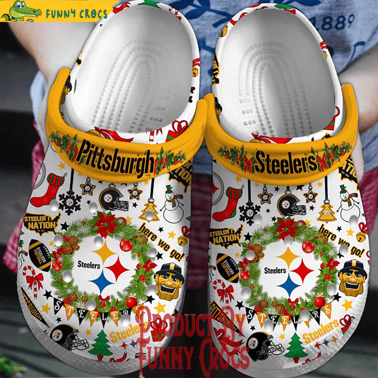 footwearmerch pittsburgh steelers nfl sport christmas crocs crocband clogs shoes comfortable for men women and kids wxtde