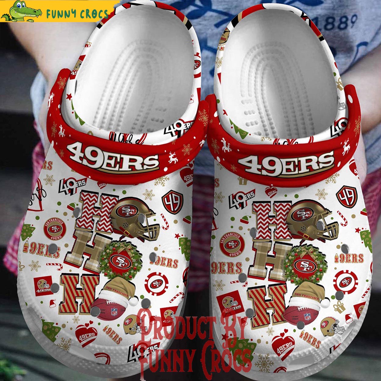 footwearmerch san francisco 49ers nfl sport christmas crocs crocband clogs shoes comfortable for men women and kids qdwi5
