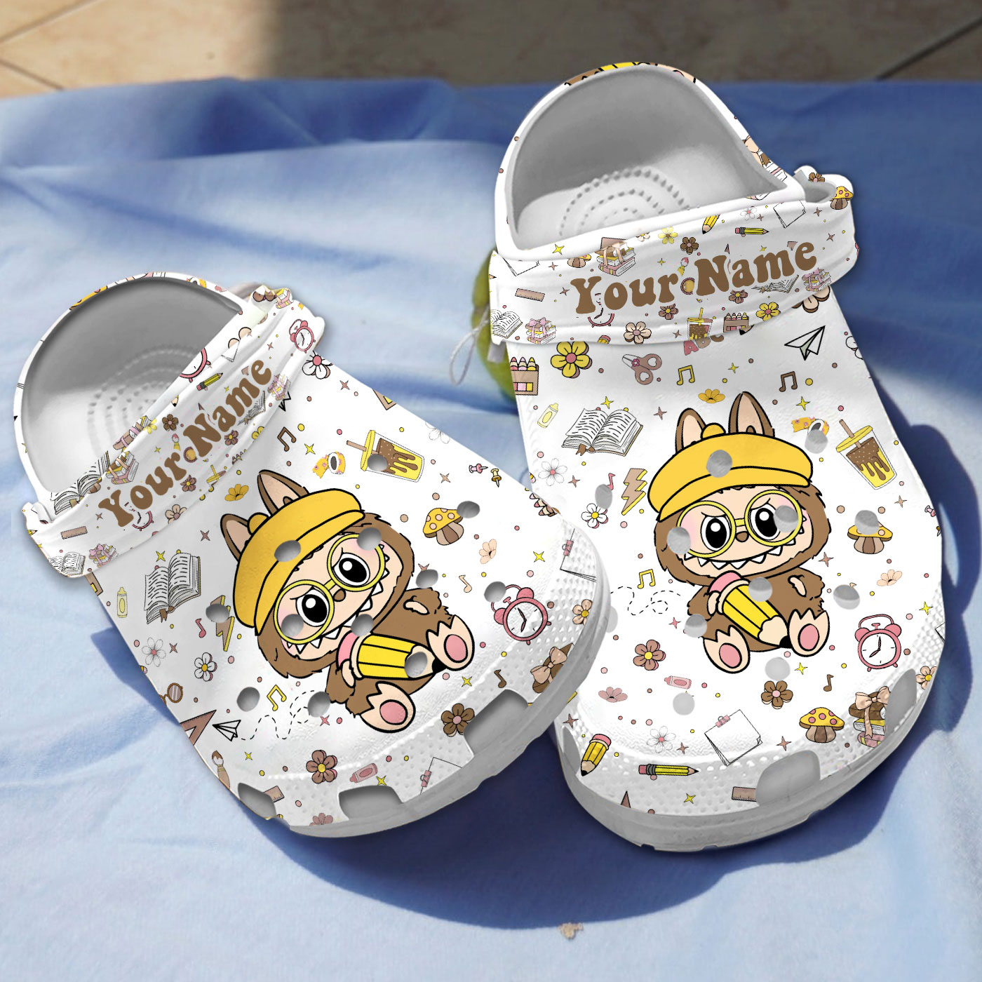 funny brown labubu doll at school cartoon clogs for kids 26 adults tqqia