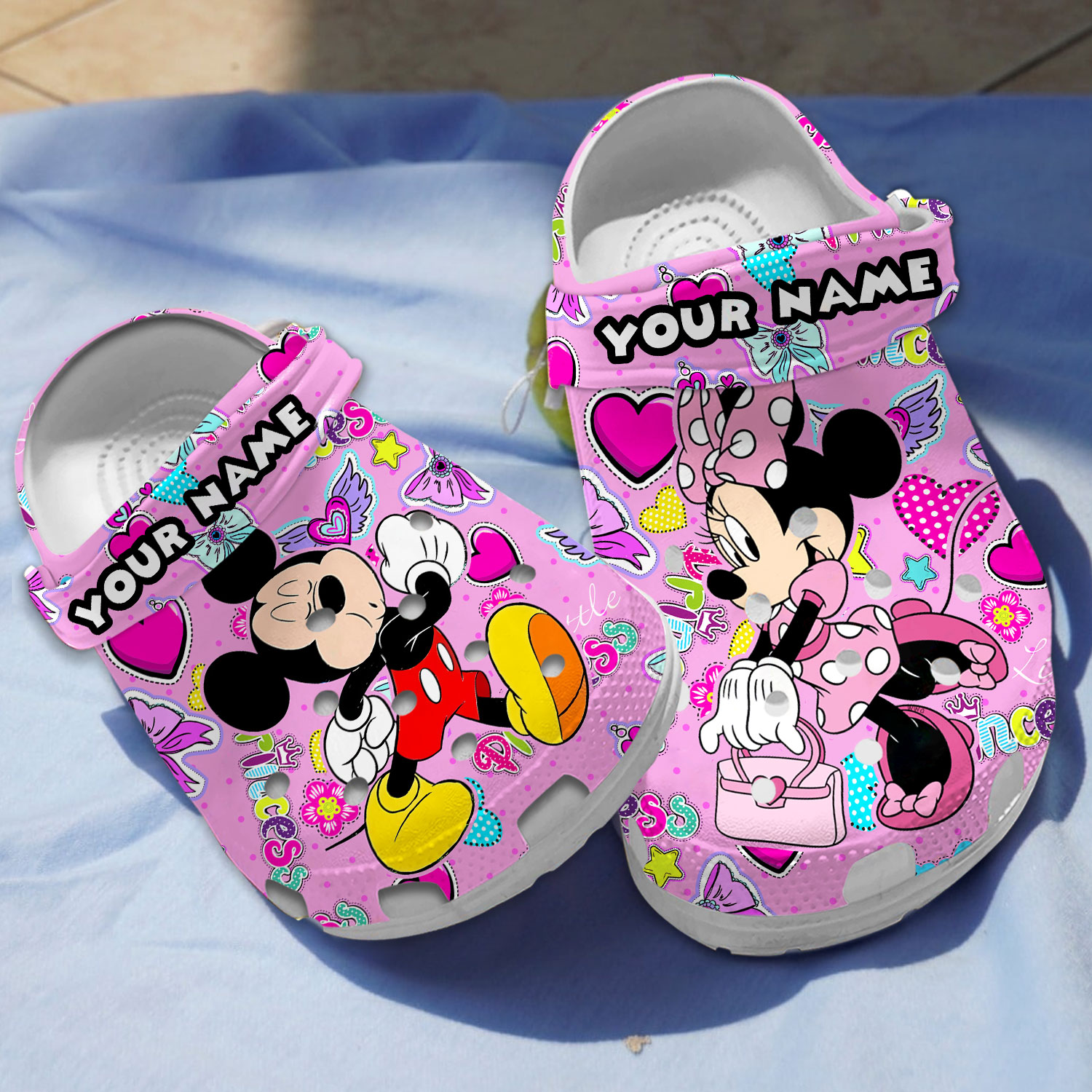 funny couple mickey and minnie pink clogs shoes ihzpr