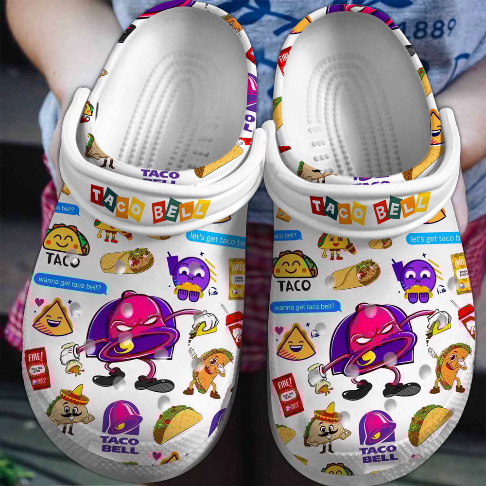 funny cute shoes featuring taco bell white clogs for kids and adults h4etk