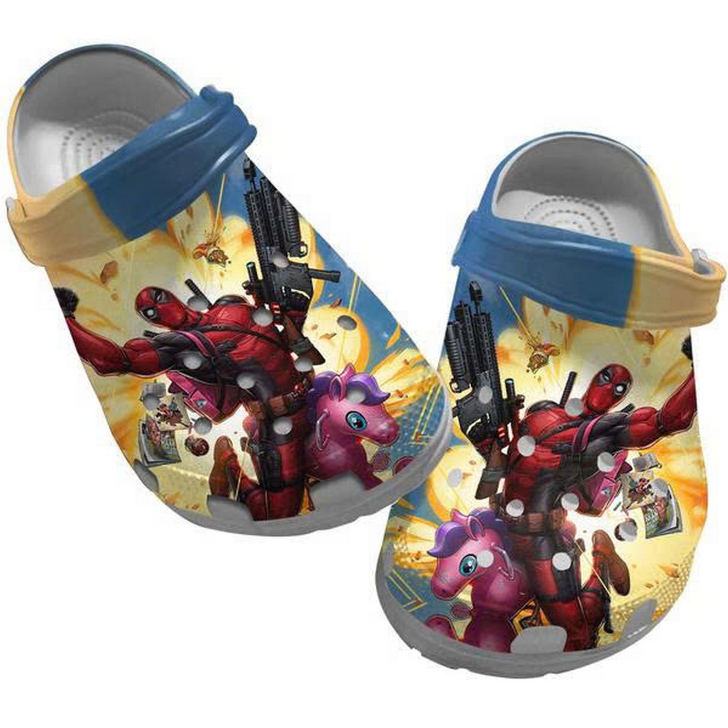 funny deadpool rding unicorn destroy it all clogs for kids 26 adults kok63