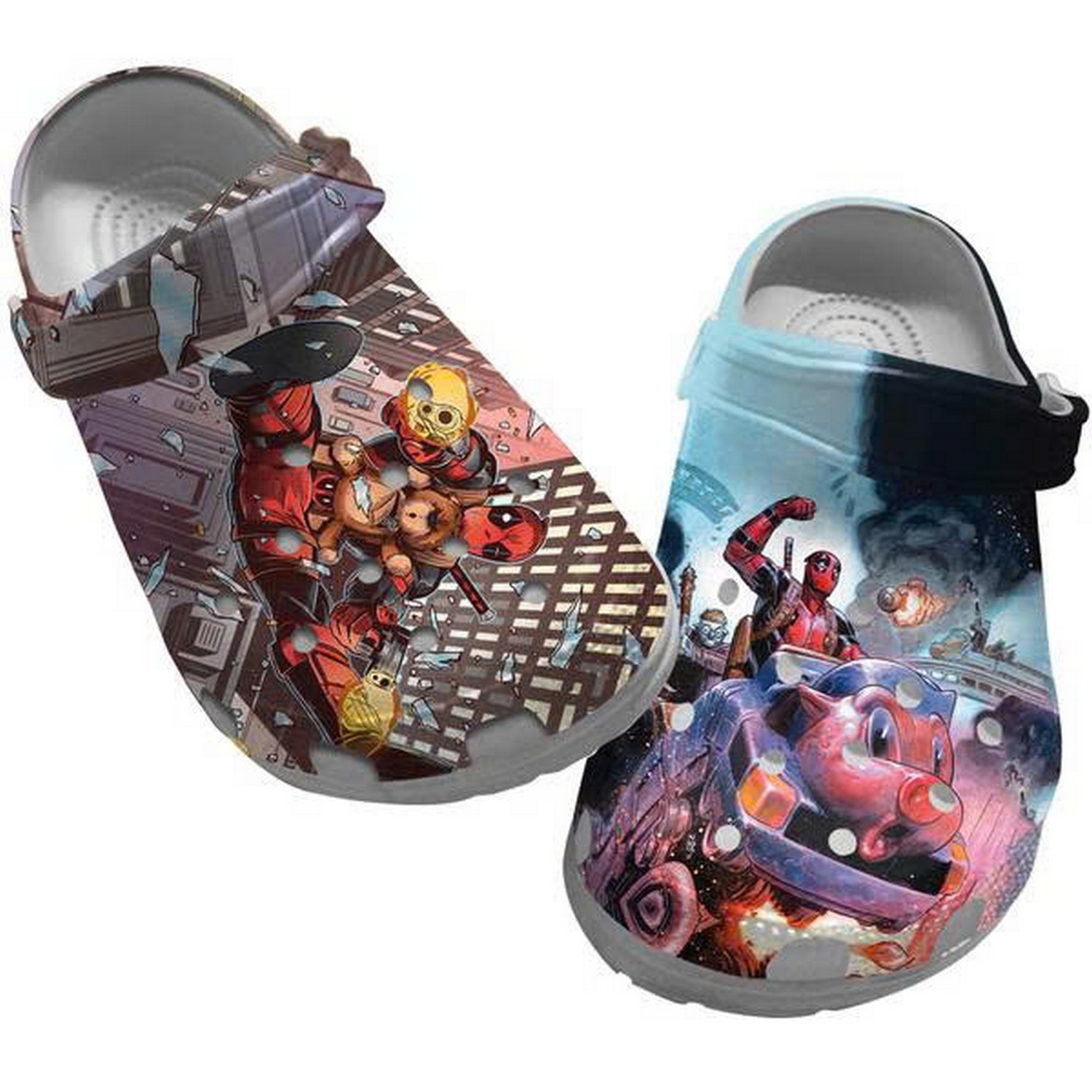 funny deadpool riding pig car clogs for kids and adults zqkk4