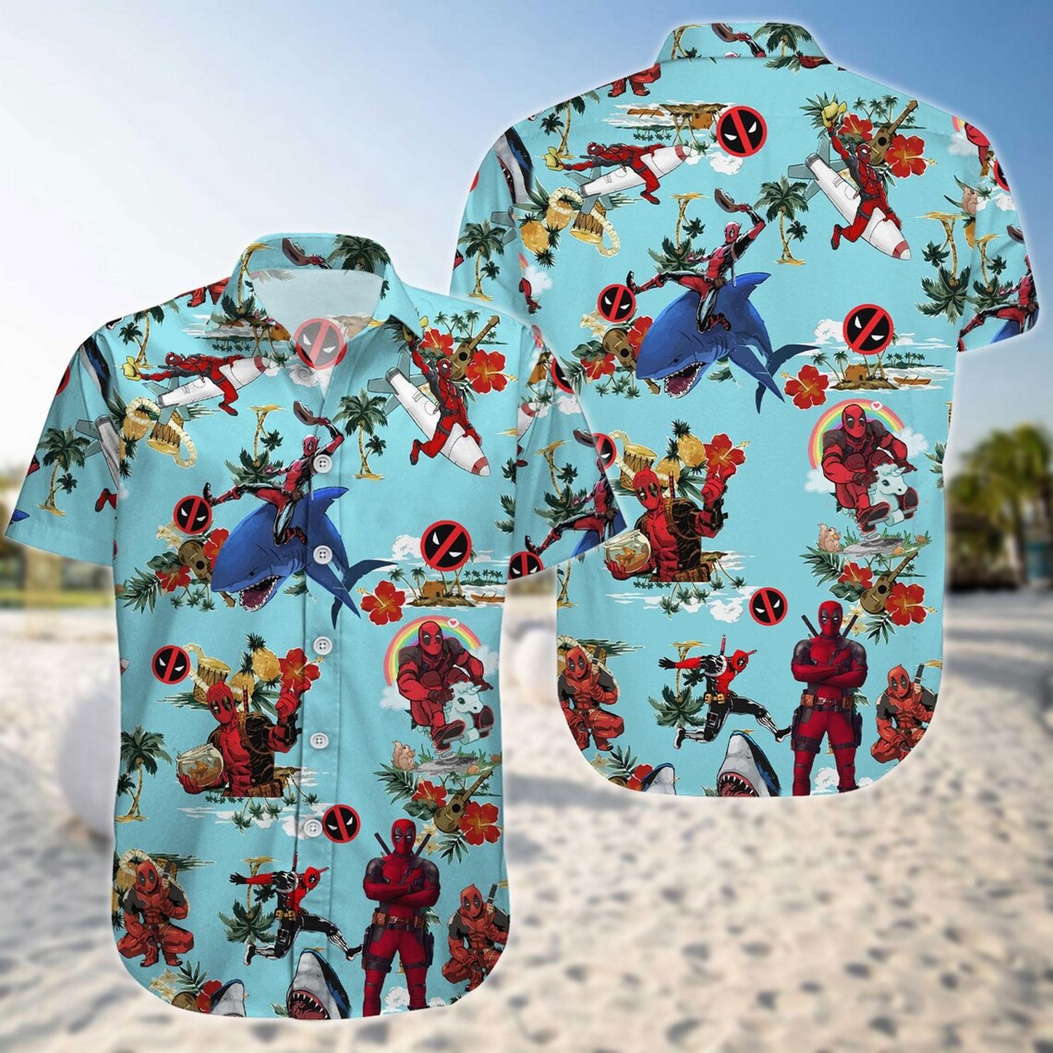 funny deadpool summer beach hawaiian shirt xxuqq
