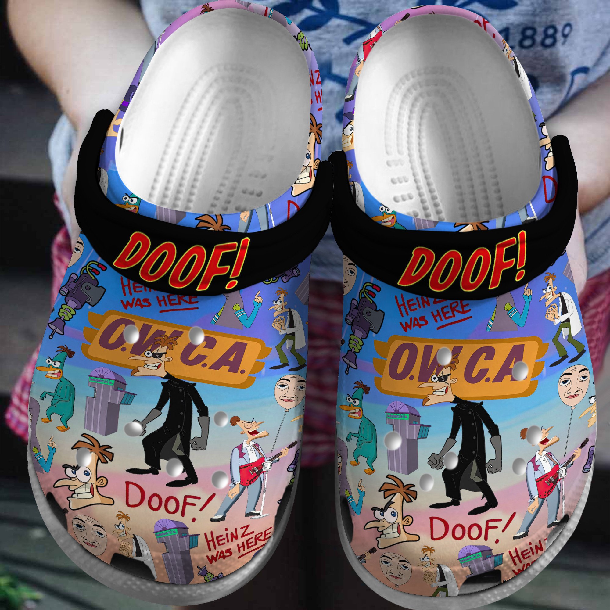 funny doof phines and ferb cartoon clogs for kids and adults 6inmr