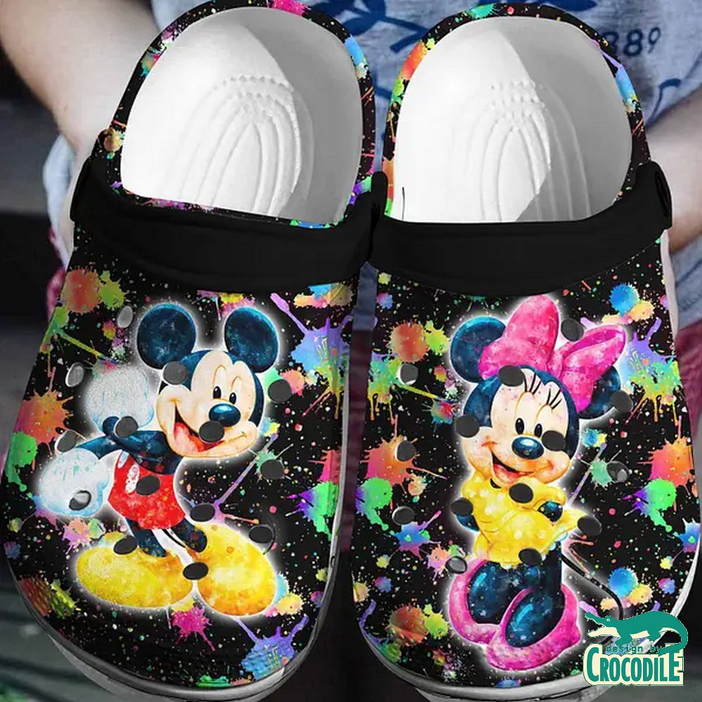 funny little mickey and minnie mouse black with splashing paint clogs for kids 26 adults jzxpv